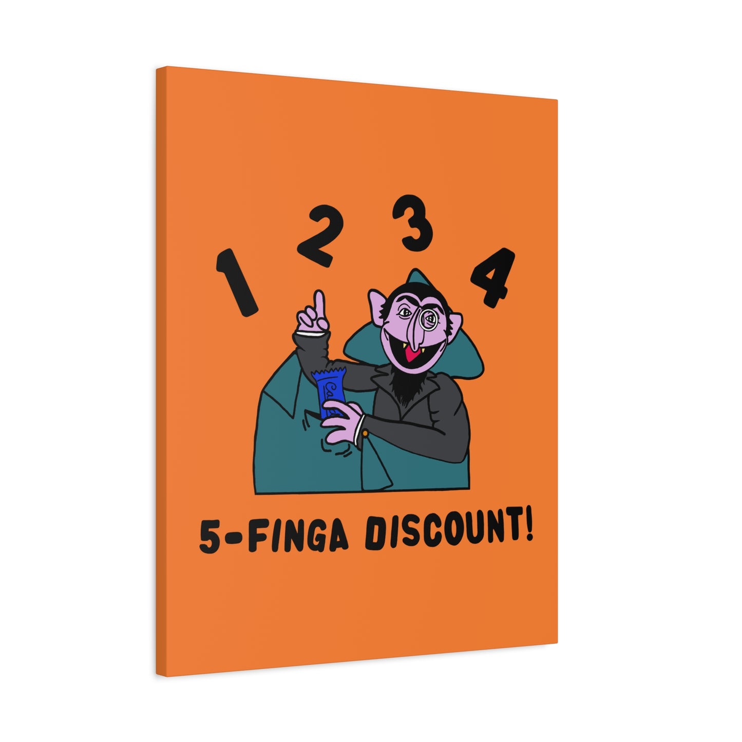 Five Finger Discount Canvas Print Light Orange - Sesame Street The Count Parody Art Print