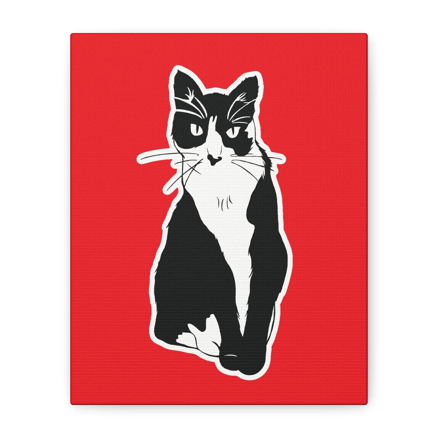 Cat Canvas Print on Red (Sticker Style Cat) - Cat Drawing Art