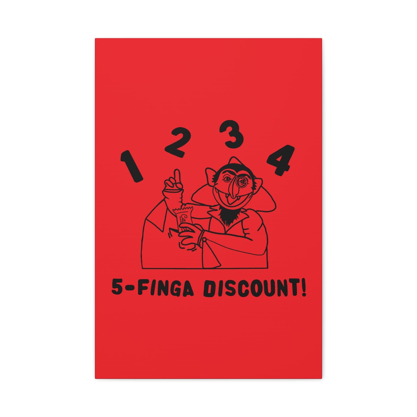 Five Finger Discount Outline Canvas Print Red - Sesame Street The Count Parody Art Print