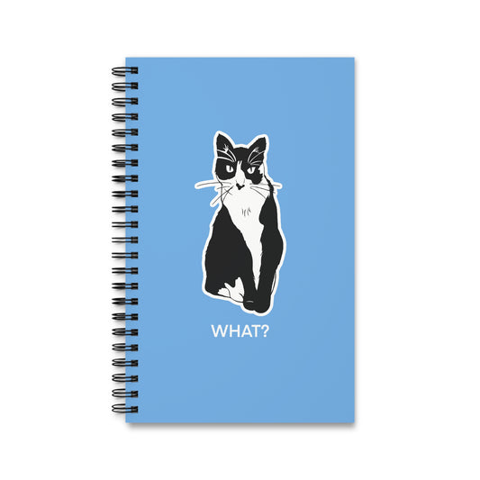 Cattitude Notebook in Light Blue (Sticker Style Cat with White Writing) - Cat Spiral Notebook