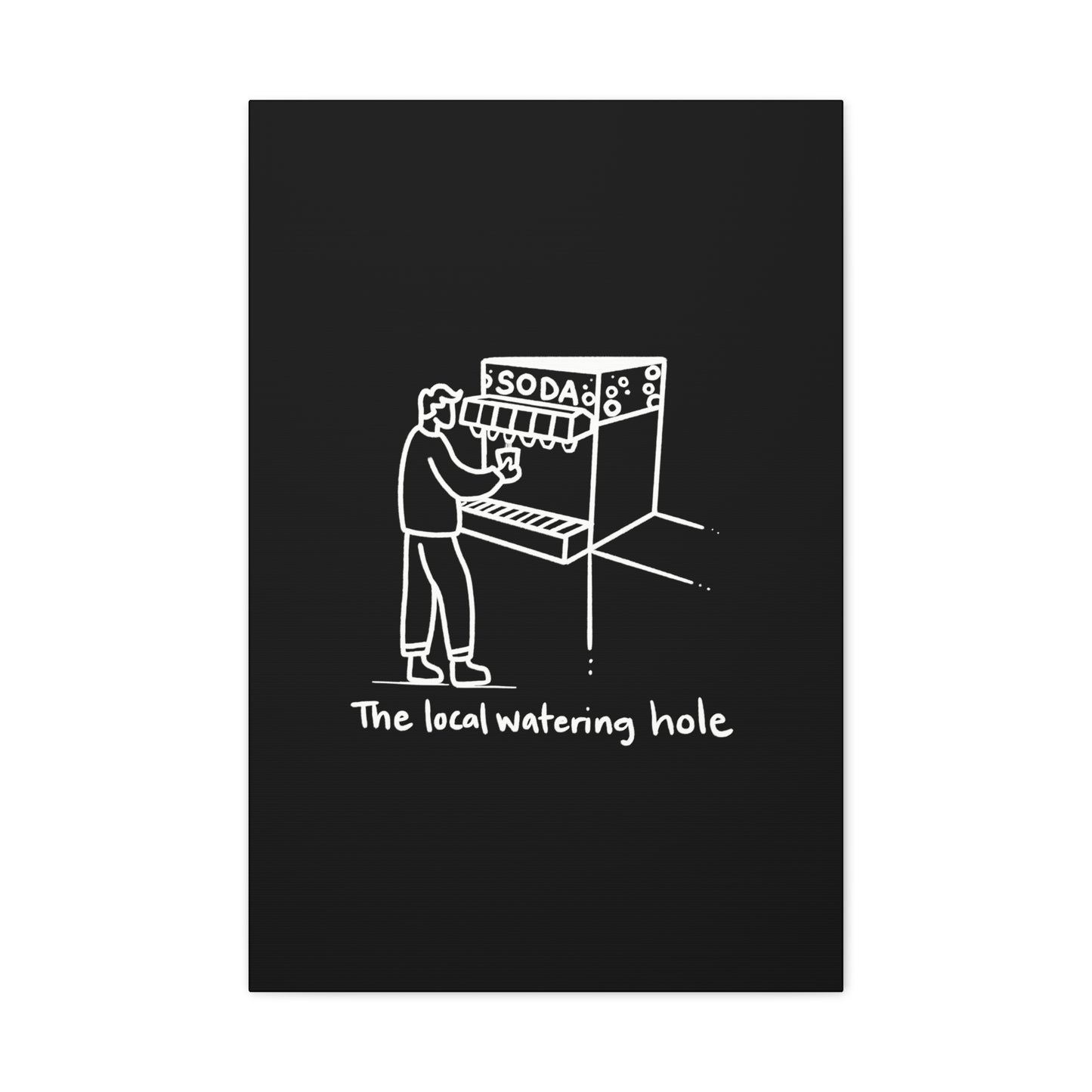Local Watering Hole Canvas Print - White Ink on Black Background