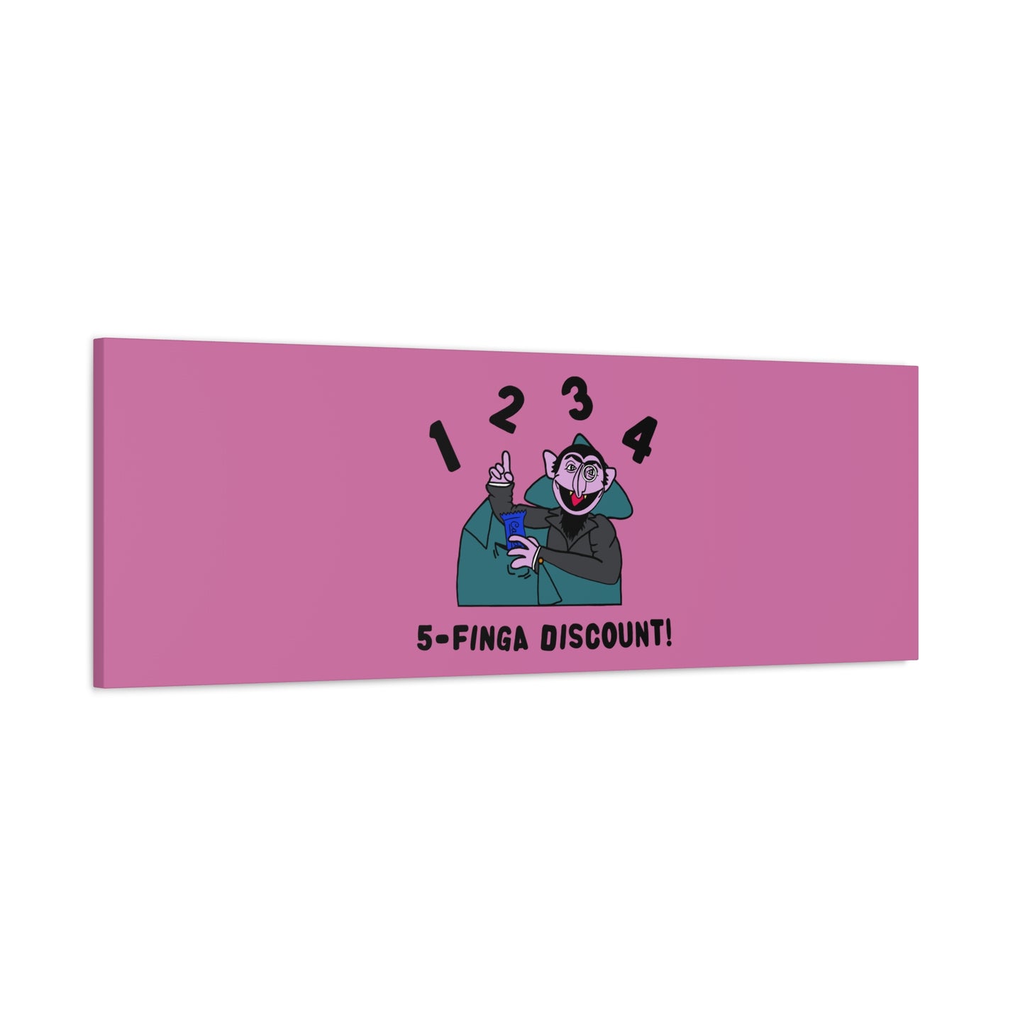 Five Finger Discount Canvas Print Light Pink - Sesame Street The Count Parody Art Print