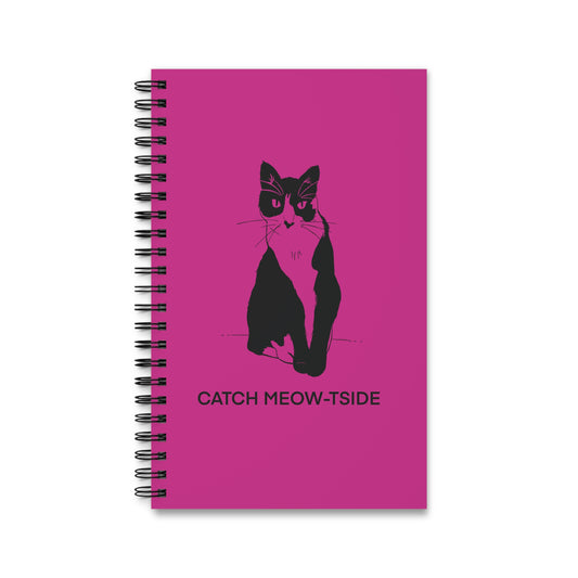Catch Meow-tside Notebook in Pink (Transparent Style Cat) - Cat Spiral Notebook