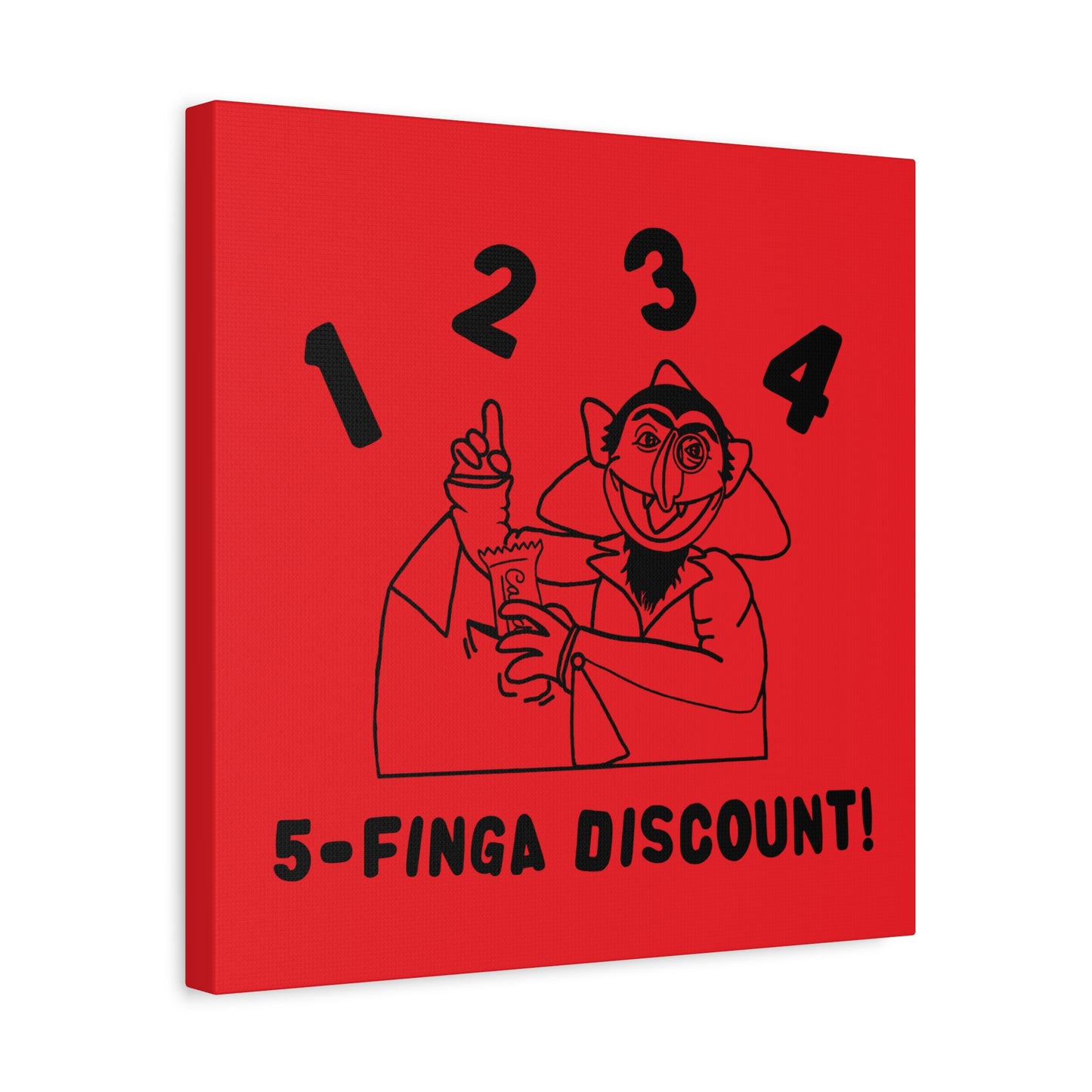 Five Finger Discount Outline Canvas Print Red - Sesame Street The Count Parody Art Print