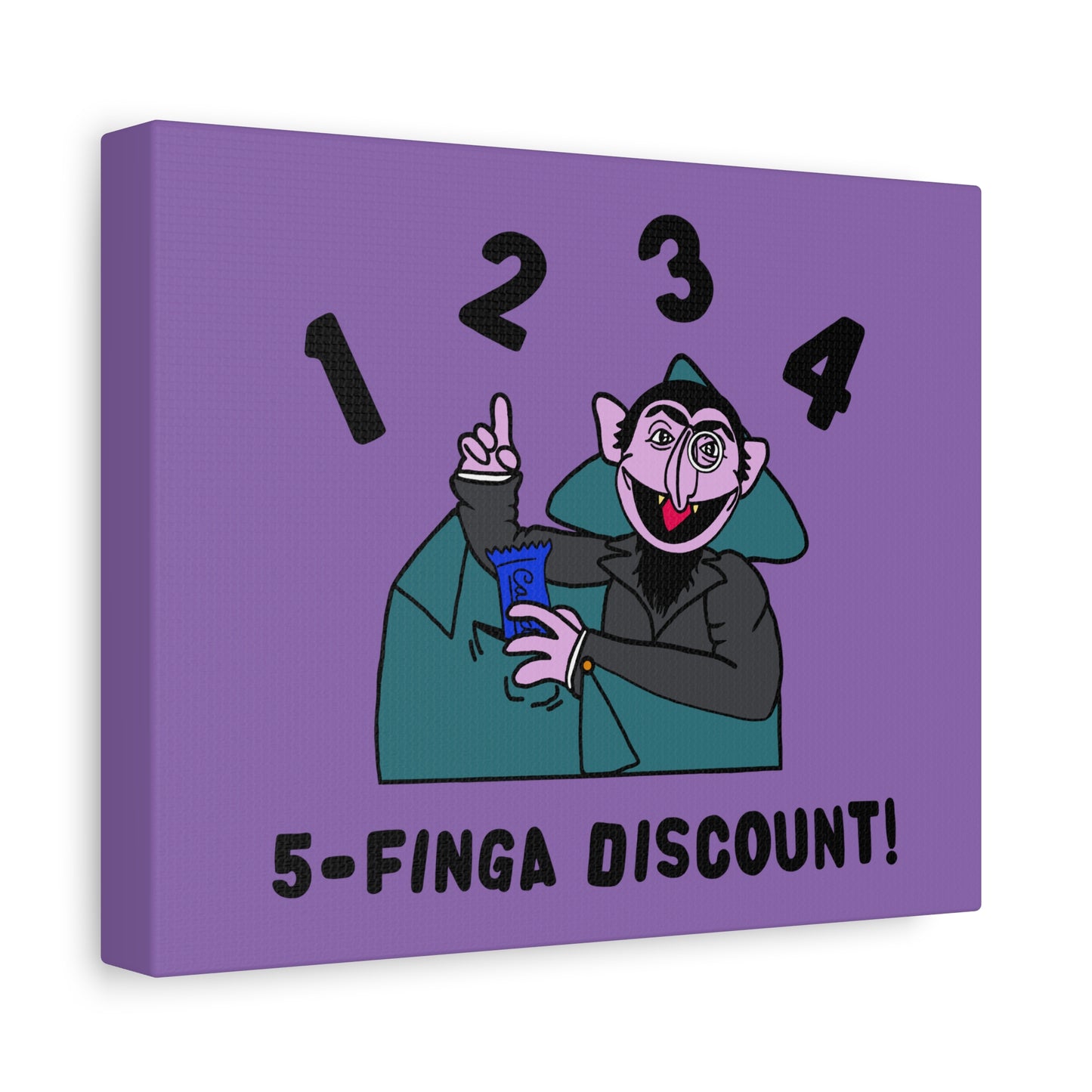 Five Finger Discount Canvas Print Light Purple - Sesame Street The Count Parody Art Print