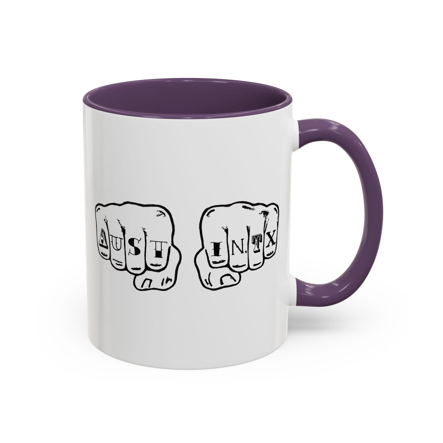 Austin Knuckle Tats Tattooed Fists Accent Mug