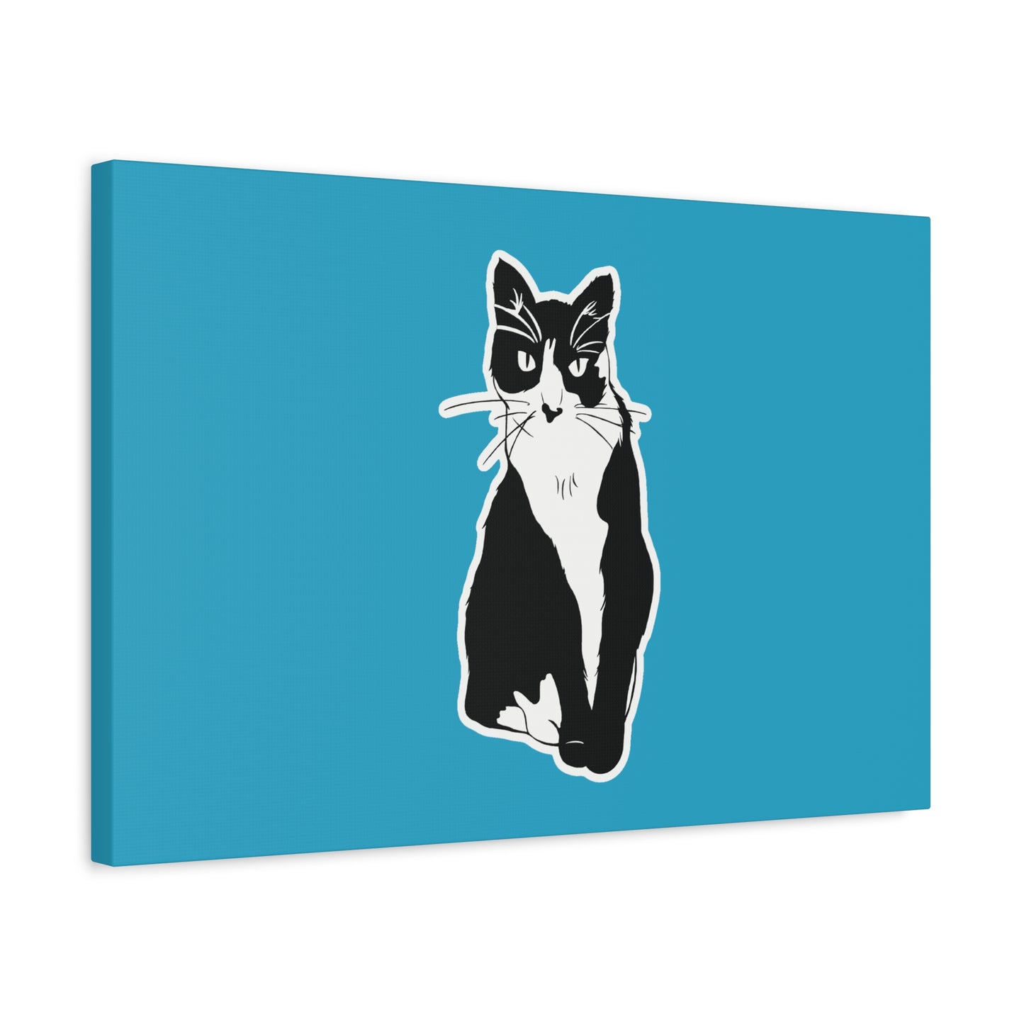 Cat Canvas Print on Turquoise (Sticker Style Cat) - Cat Drawing Art