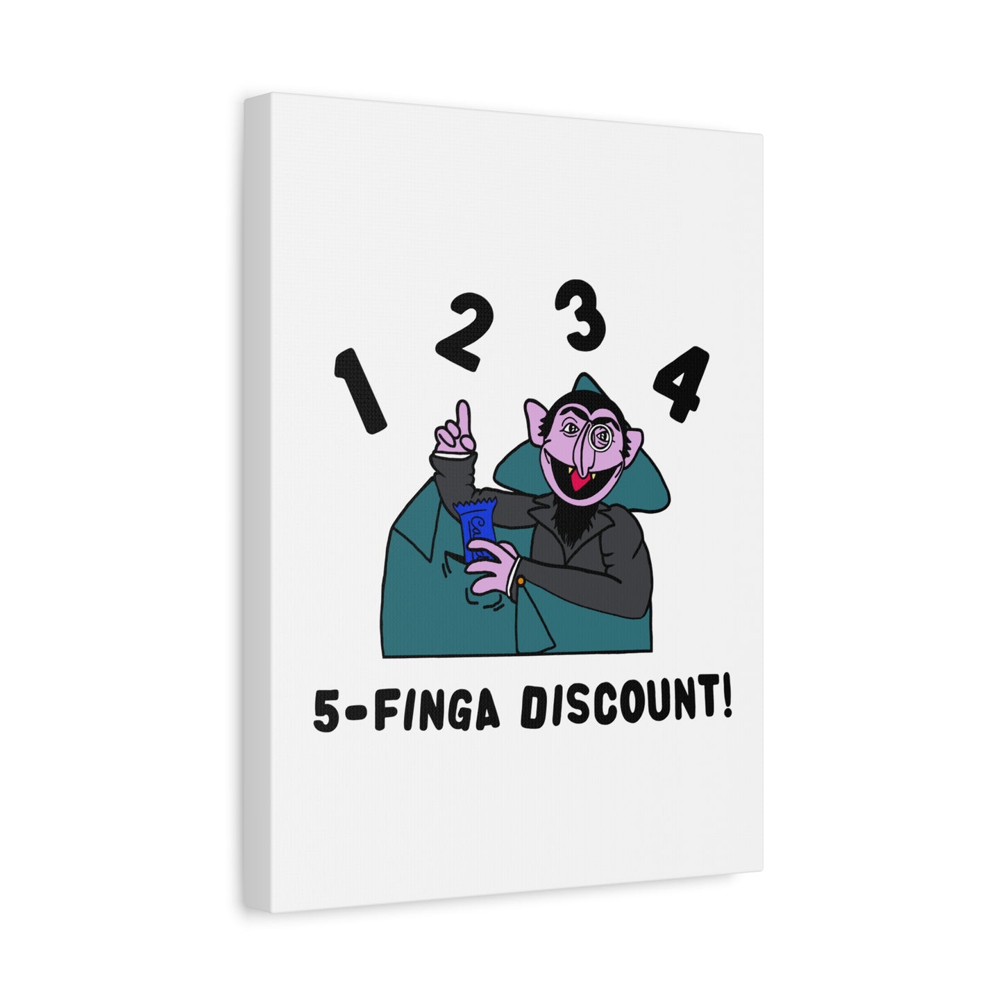 Five Finger Discount Canvas Print White - Sesame Street The Count Parody Art Print