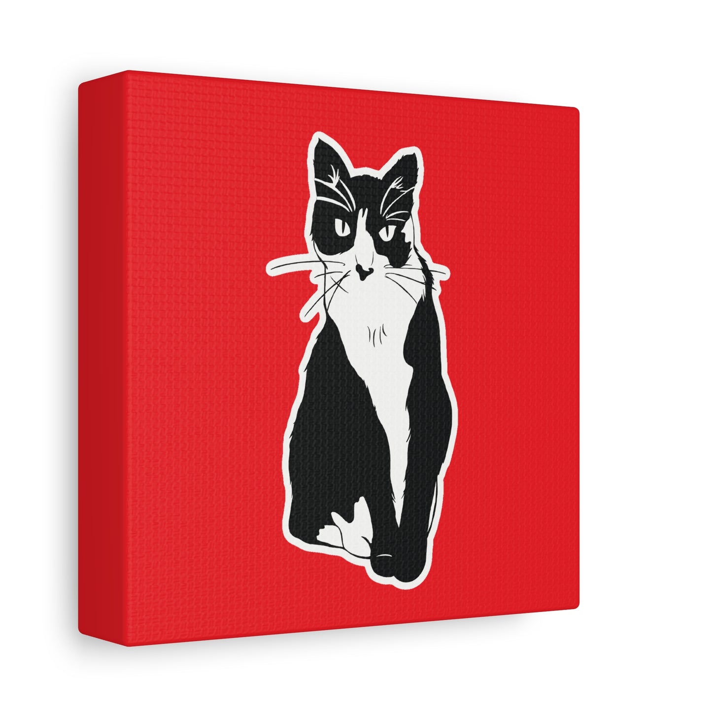 Cat Canvas Print on Red (Sticker Style Cat) - Cat Drawing Art
