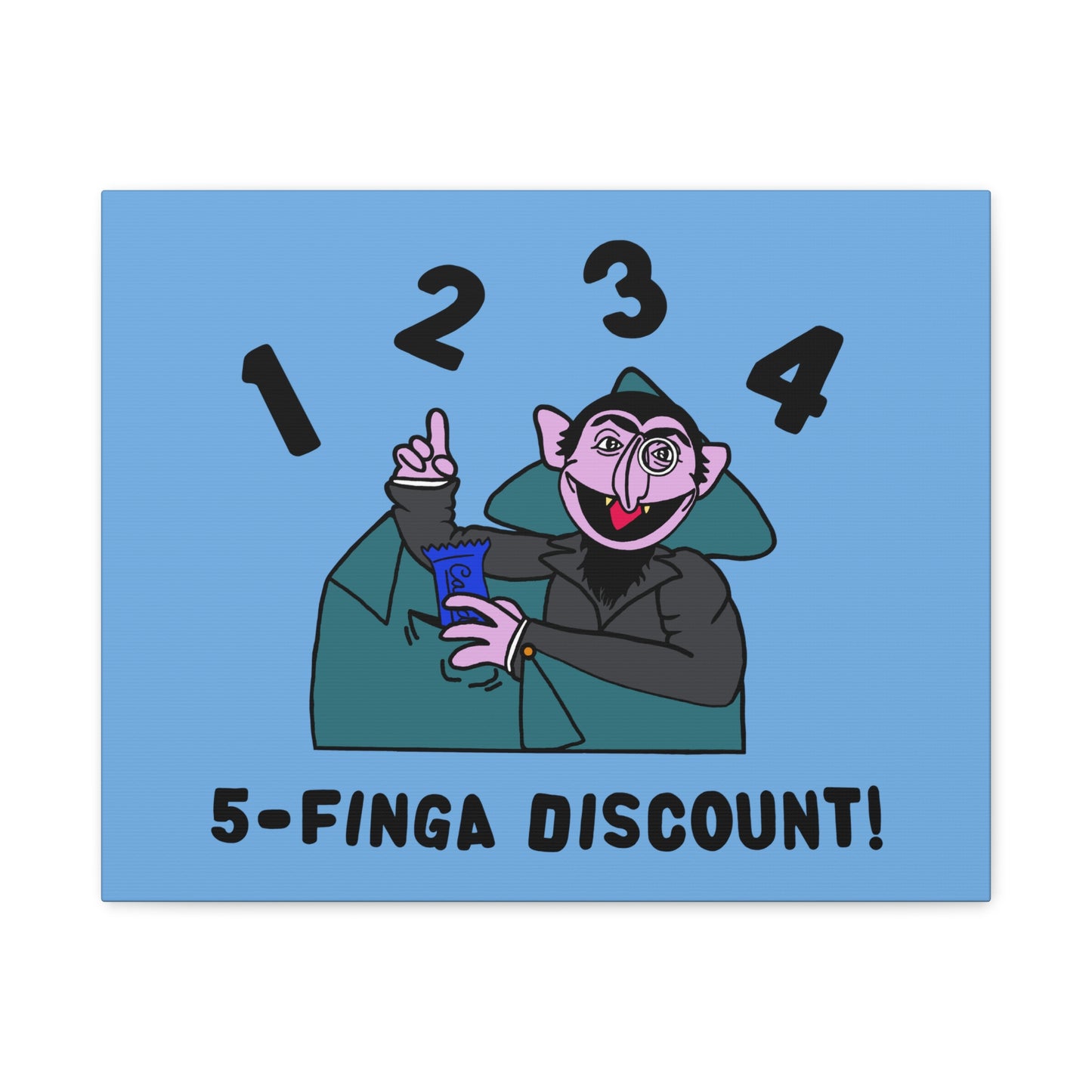 Five Finger Discount Canvas Print Light Blue - Sesame Street The Count Parody Art Print