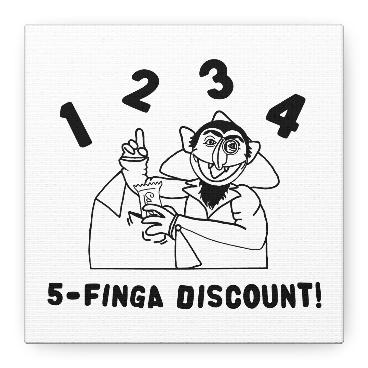 Five Finger Discount Outline Canvas Print White - Sesame Street The Count Parody Art Print