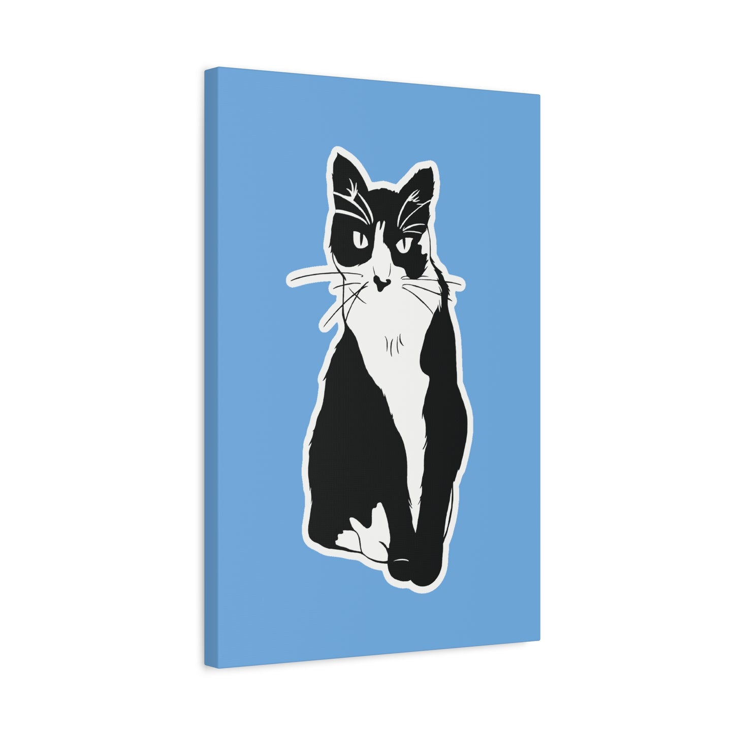 Cat Canvas on Light Blue (Sticker Style Cat) - Cat Drawing Art
