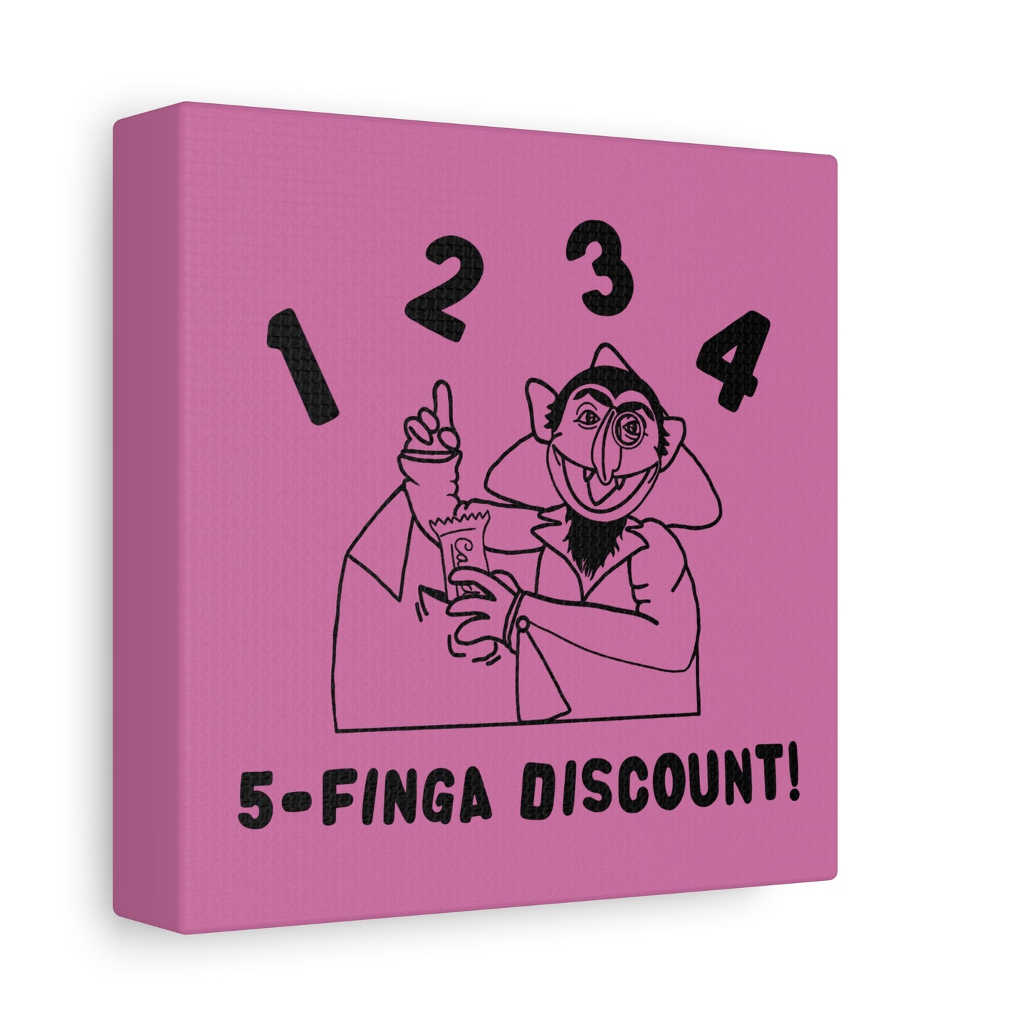Five Finger Discount Outline Canvas Print Light Pink - Sesame Street The Count Parody Art Print