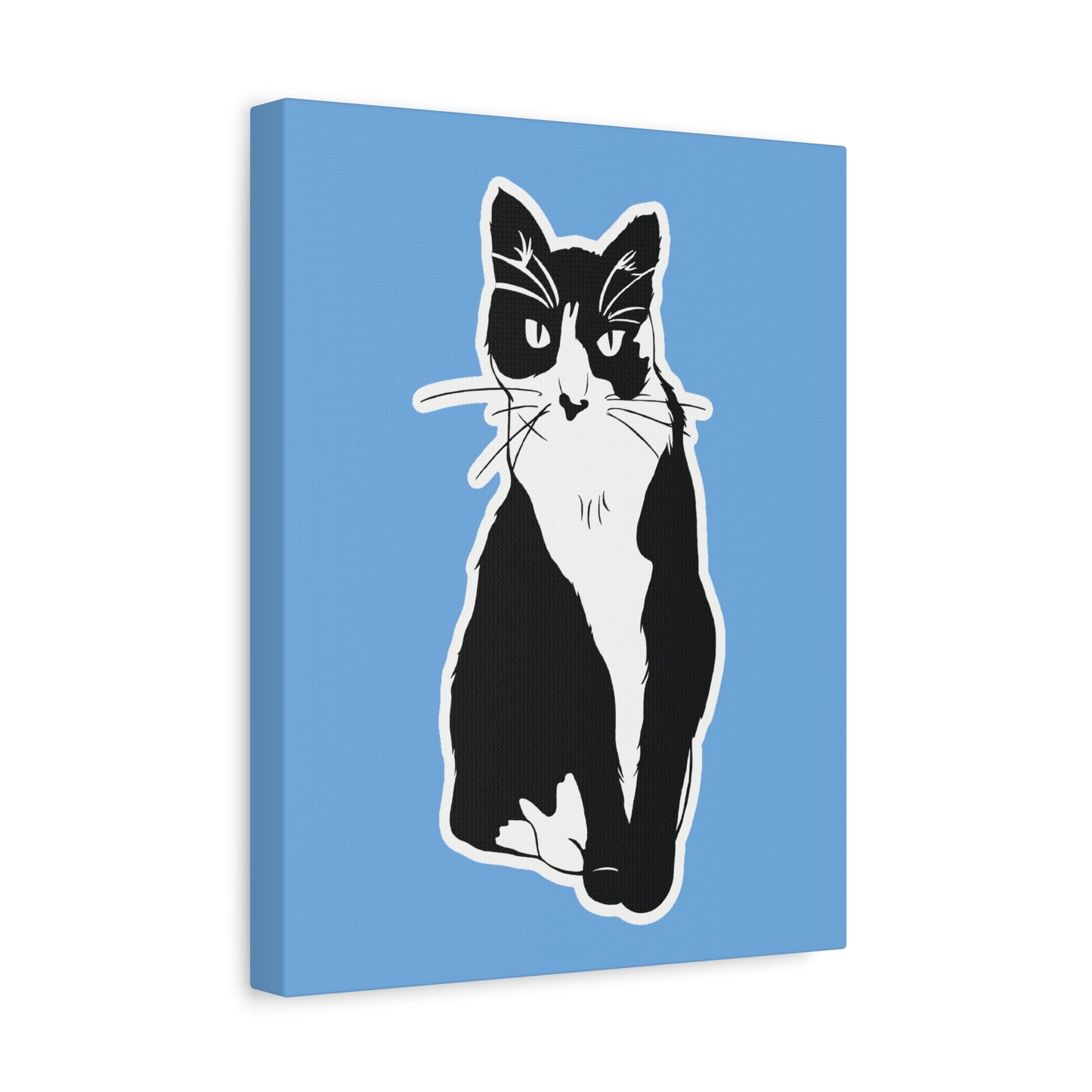 Cat Canvas on Light Blue (Sticker Style Cat) - Cat Drawing Art