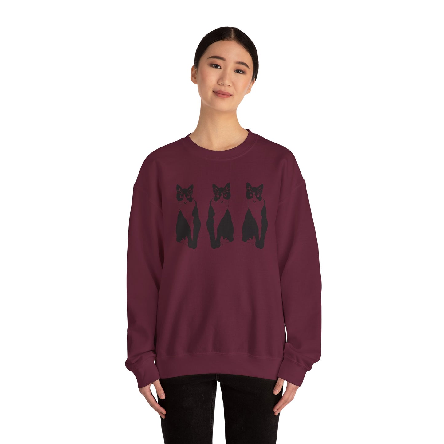 Cat x3 Sweatshirt (Transparent Style Cat) - Cat Drawing Sweatshirt
