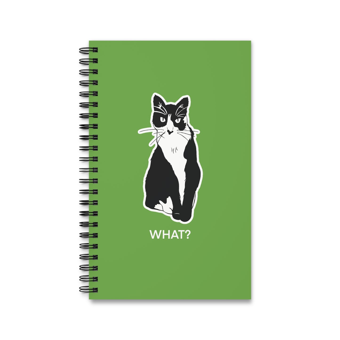 Cattitude Notebook in Light Green (Sticker Style Cat with White Writing) - Cat Spiral Notebook