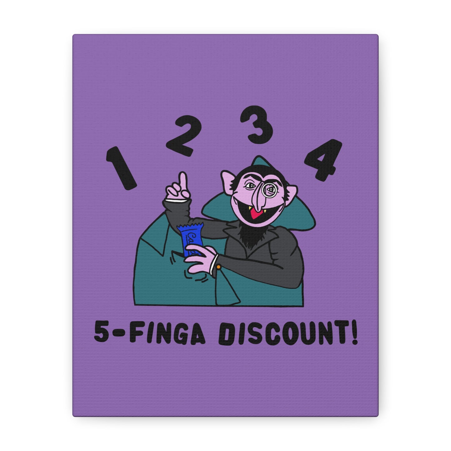 Five Finger Discount Canvas Print Light Purple - Sesame Street The Count Parody Art Print