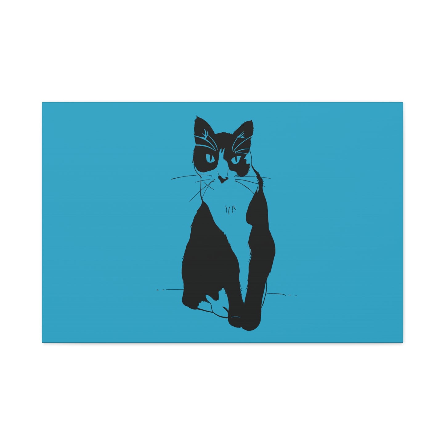 Cat Canvas Print on Turquoise (Transparent Style Cat) - Cat Drawing Art