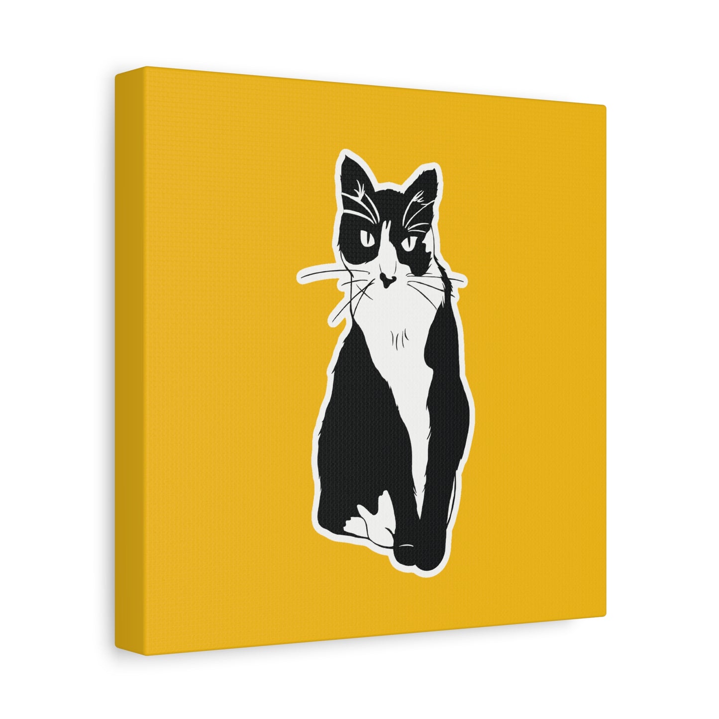 Cat Canvas Print on Yellow (Sticker Style Cat) - Cat Drawing Art