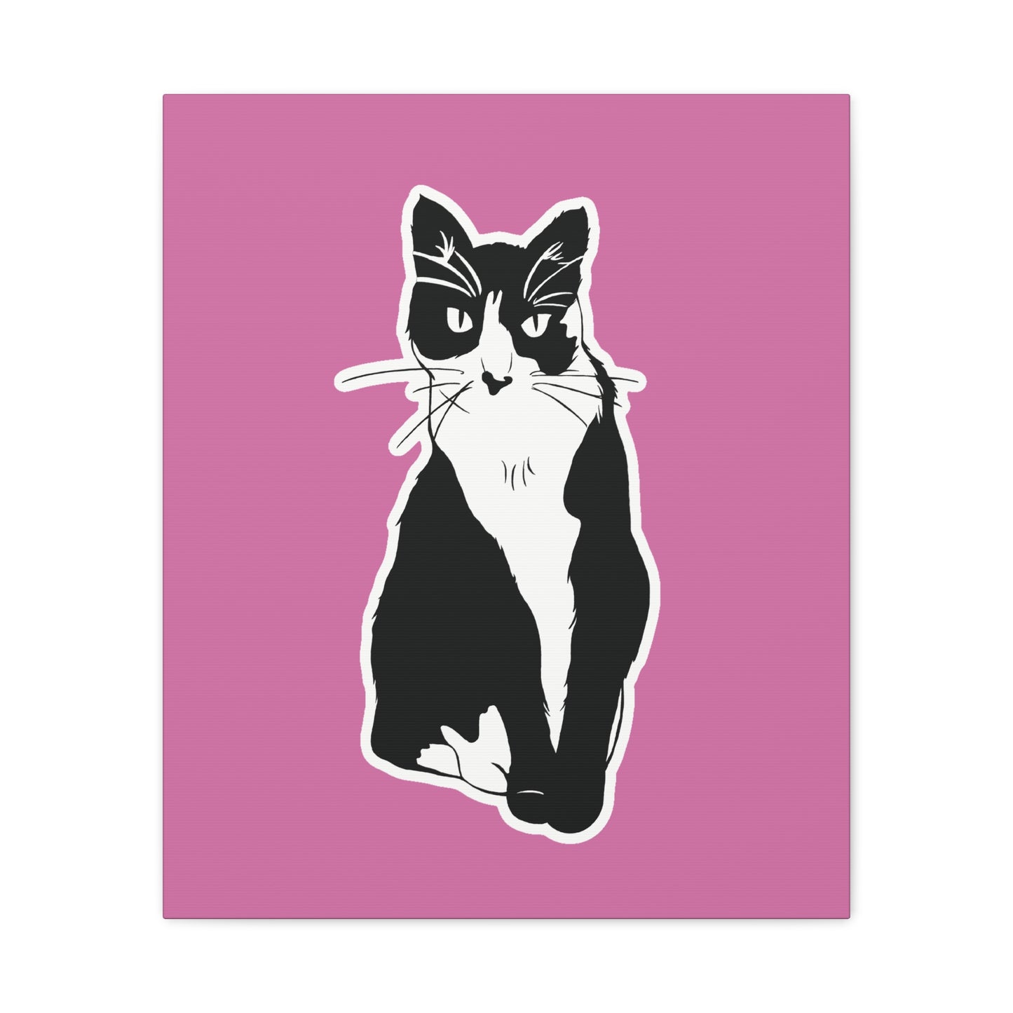 Cat Canvas on Light Pink (Sticker Style Cat) - Cat Drawing Art