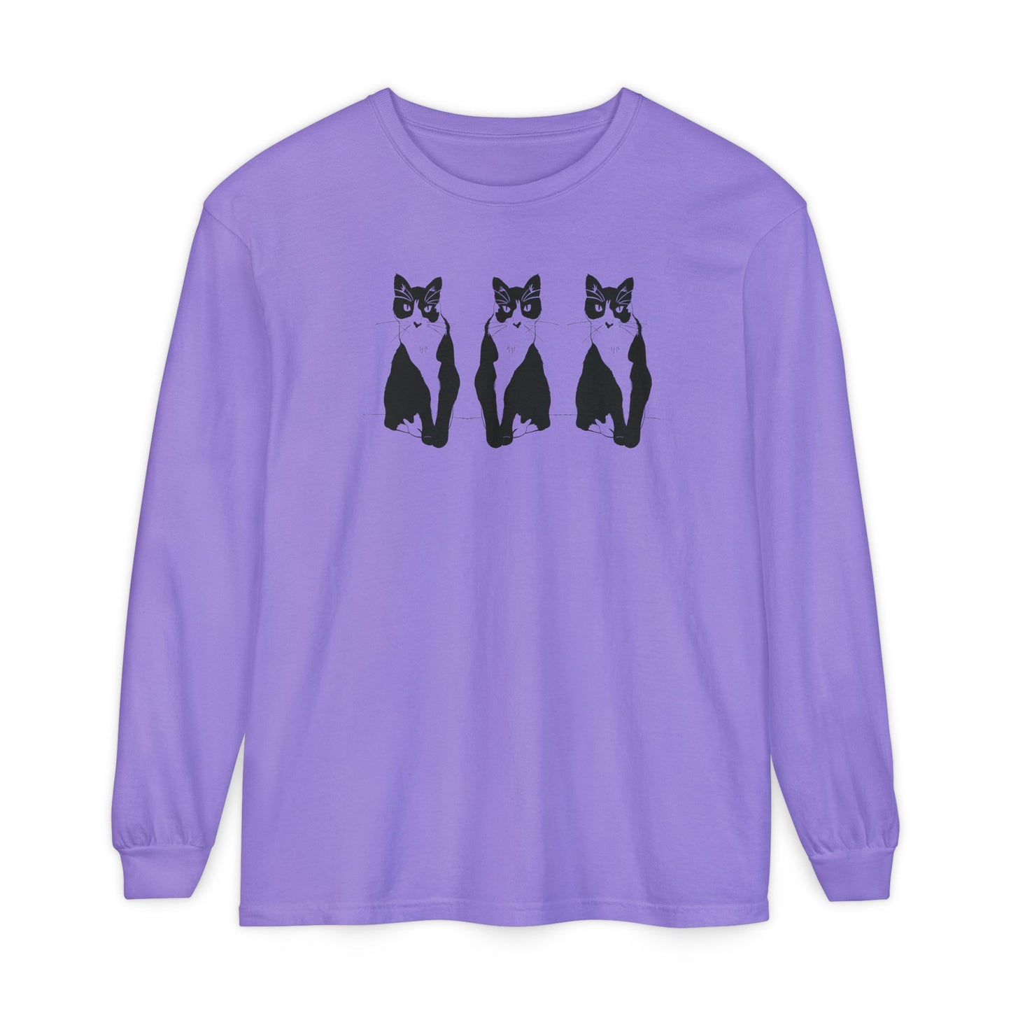 Cat x3 Long Sleeve Tee (Transparent Style Cat) - Cat Drawing Shirt