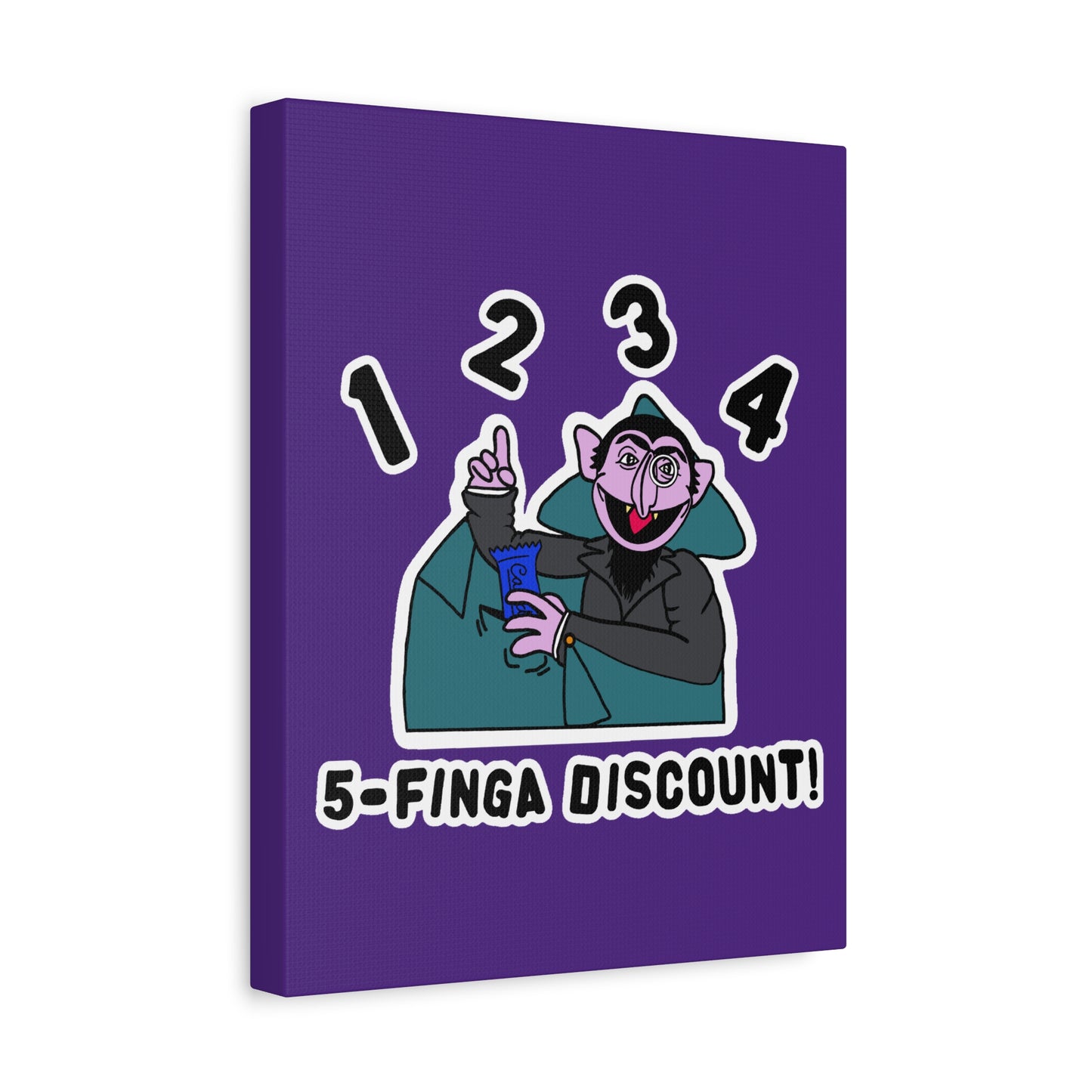 Five Finger Discount Canvas Print Light Purple - Sesame Street The Count Parody Art Print