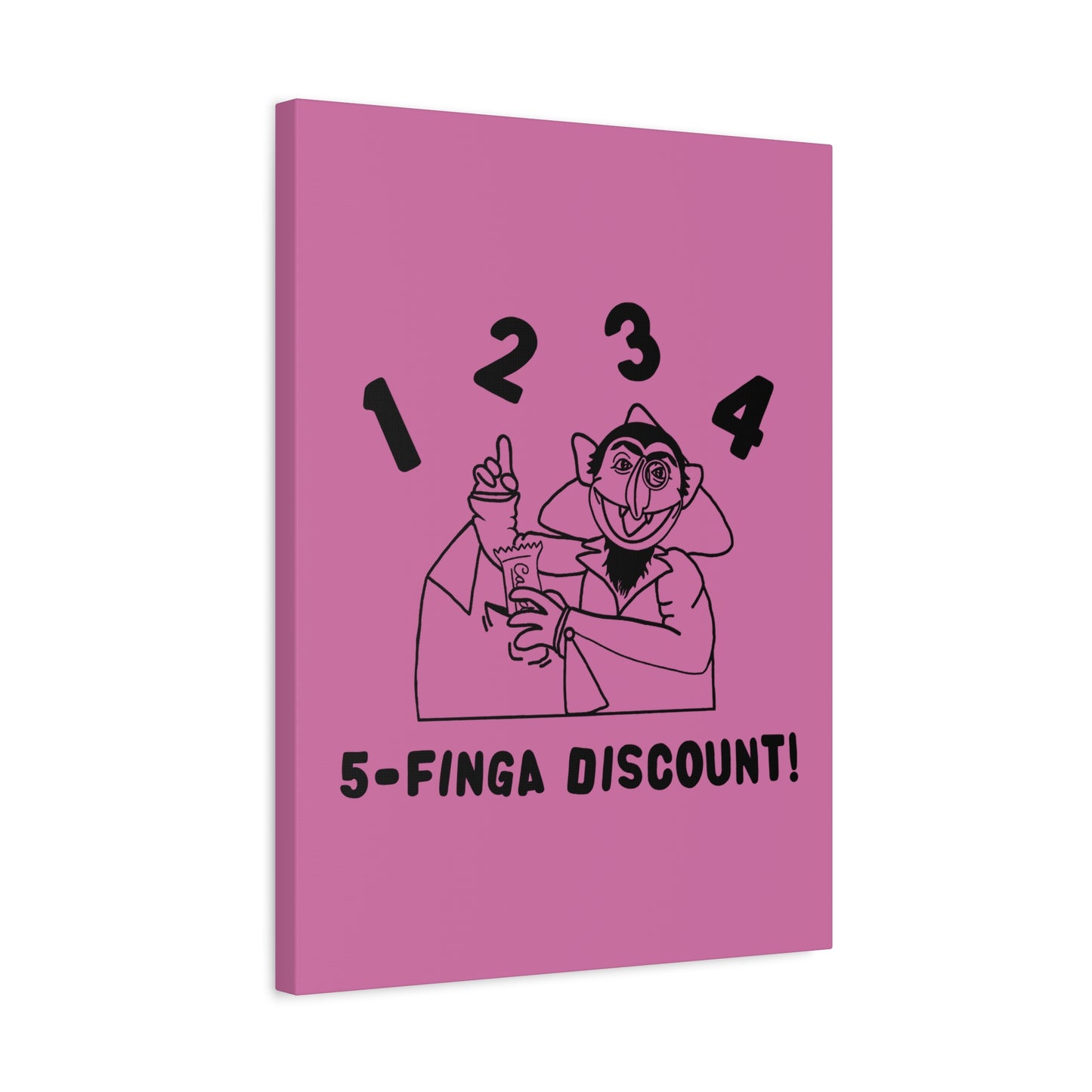 Five Finger Discount Outline Canvas Print Light Pink - Sesame Street The Count Parody Art Print