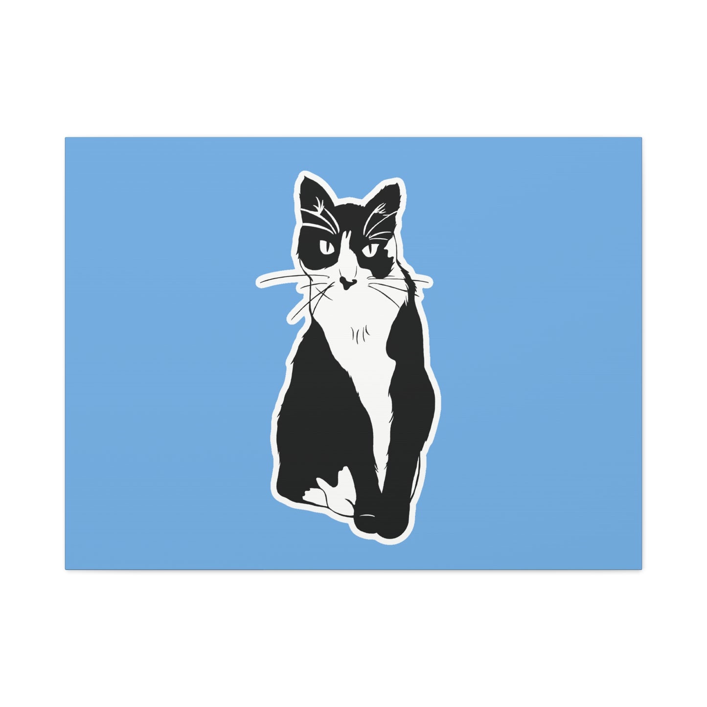 Cat Canvas on Light Blue (Sticker Style Cat) - Cat Drawing Art