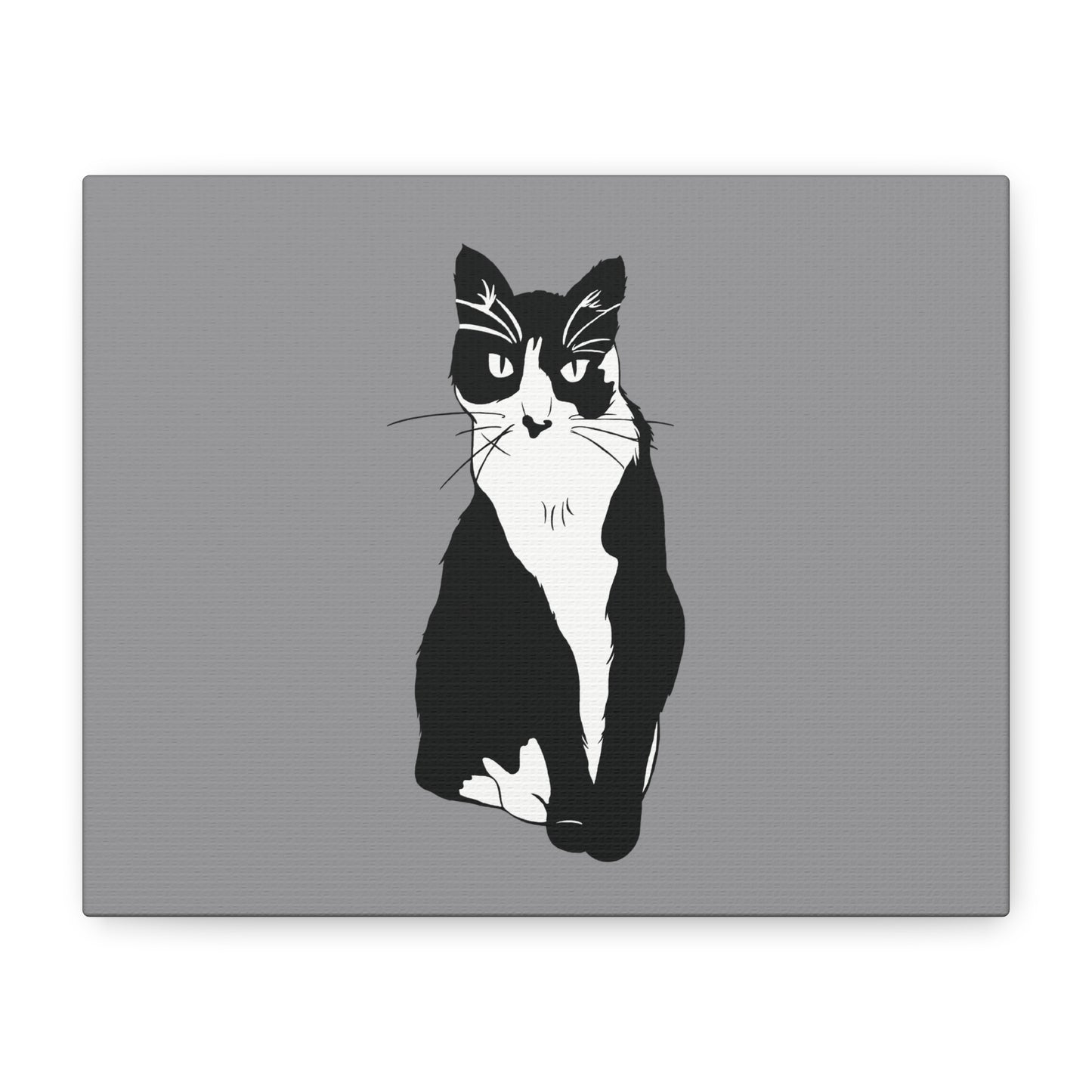 Cat Canvas on Grey (B&W Style Cat) - Cat Drawing Art