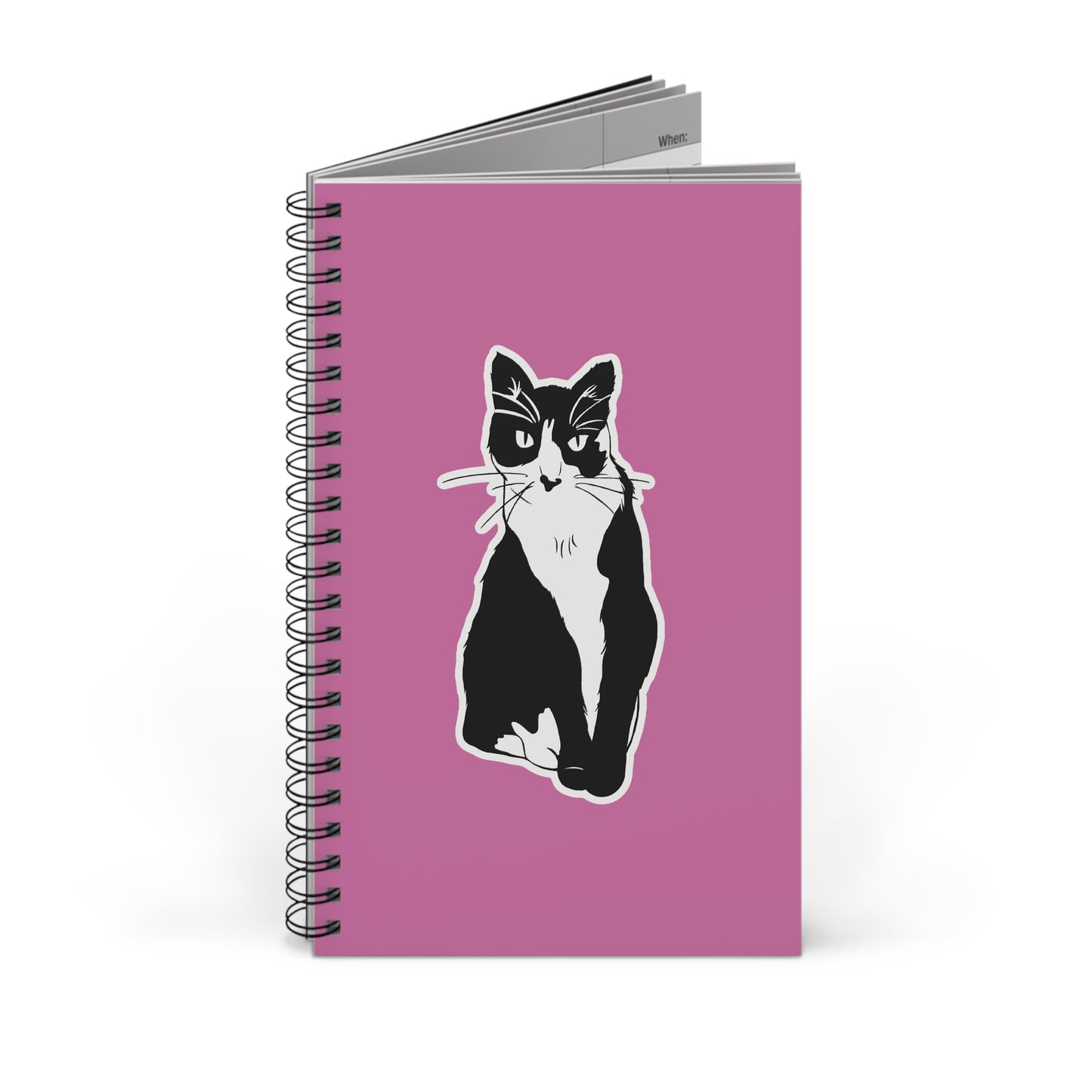 Cat Notebook in Light Pink (Sticker Style Cat) - Cat Spiral Notebook
