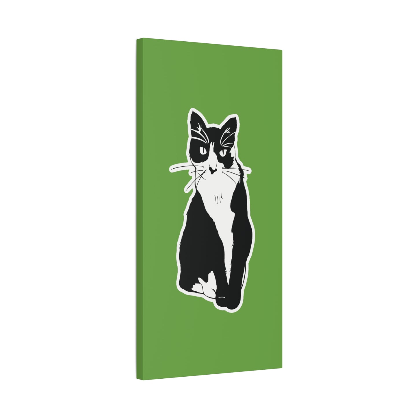 Cat Canvas Print on Green (B&W Style Cat) - Cat Drawing Art