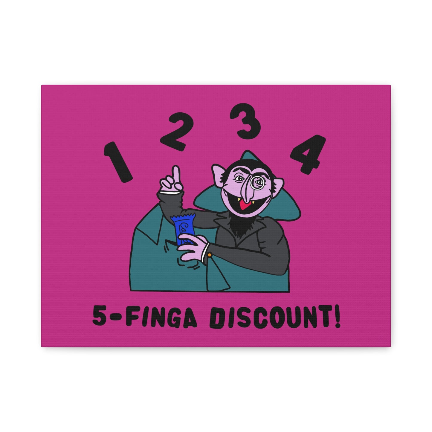 Five Finger Discount Canvas Print Pink - Sesame Street The Count Parody Art Print