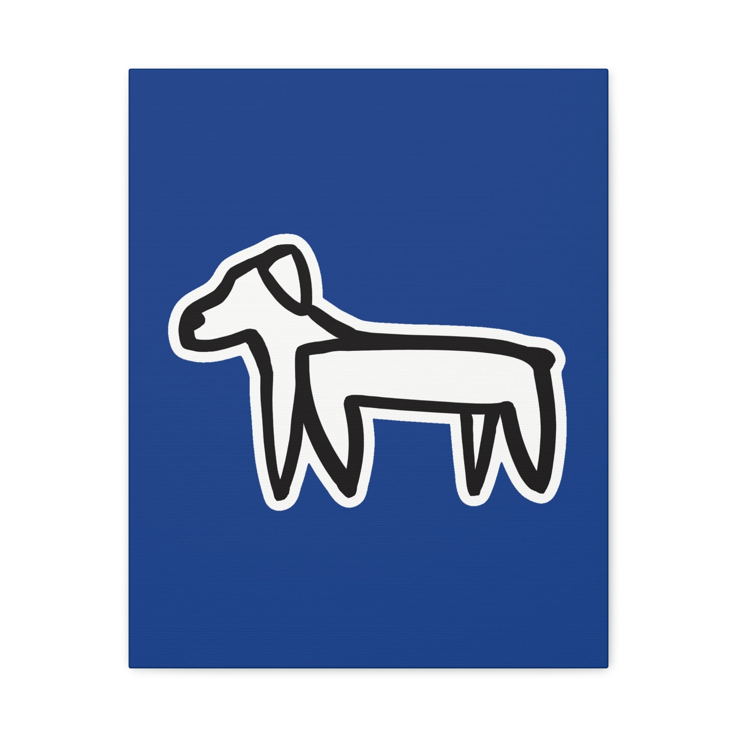Dog Canvas Print on Blue (Sticker Style White Dog) - Dog Drawing Wall Art
