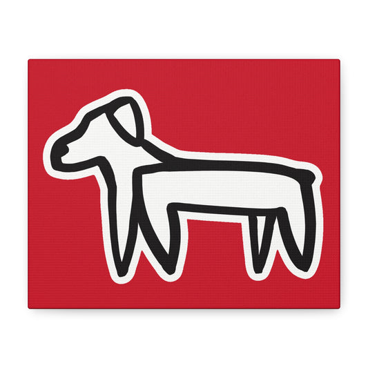 Dog Canvas Print on Red (Sticker Style White Dog) - Dog Art Print