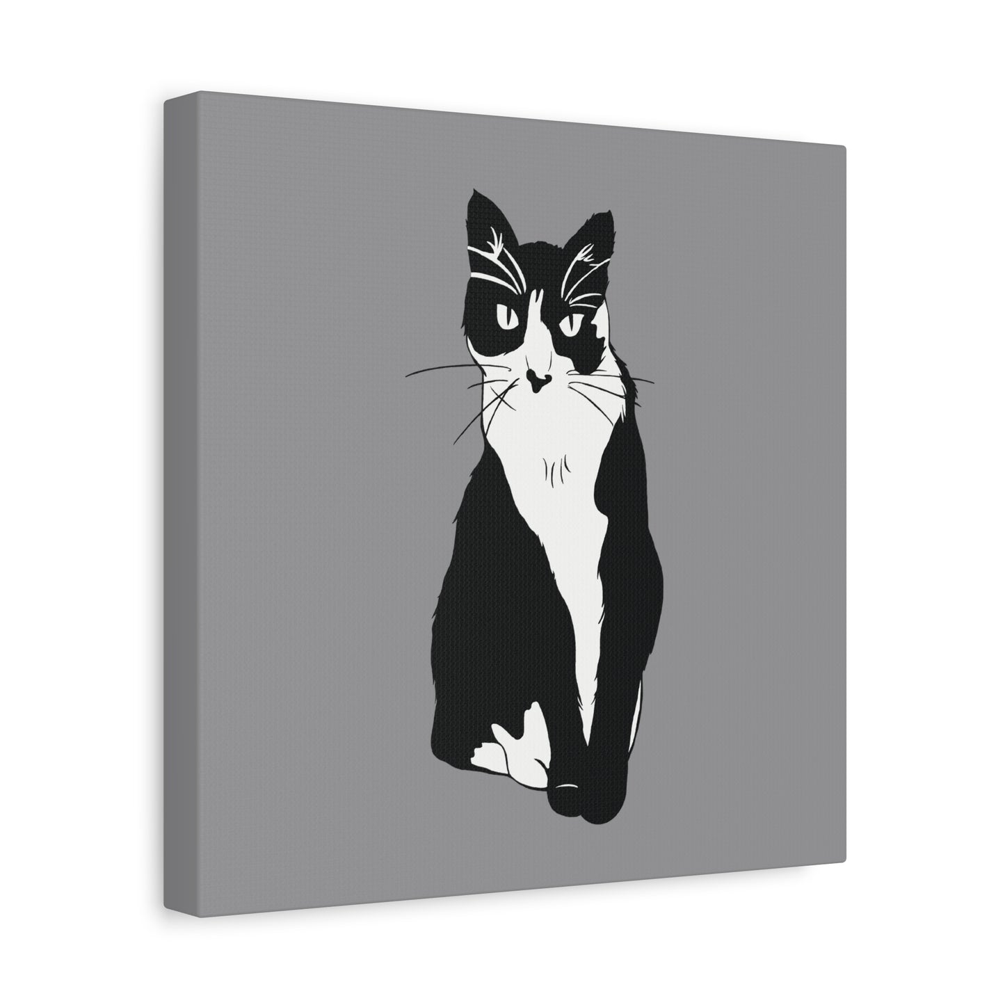 Cat Canvas on Grey (B&W Style Cat) - Cat Drawing Art