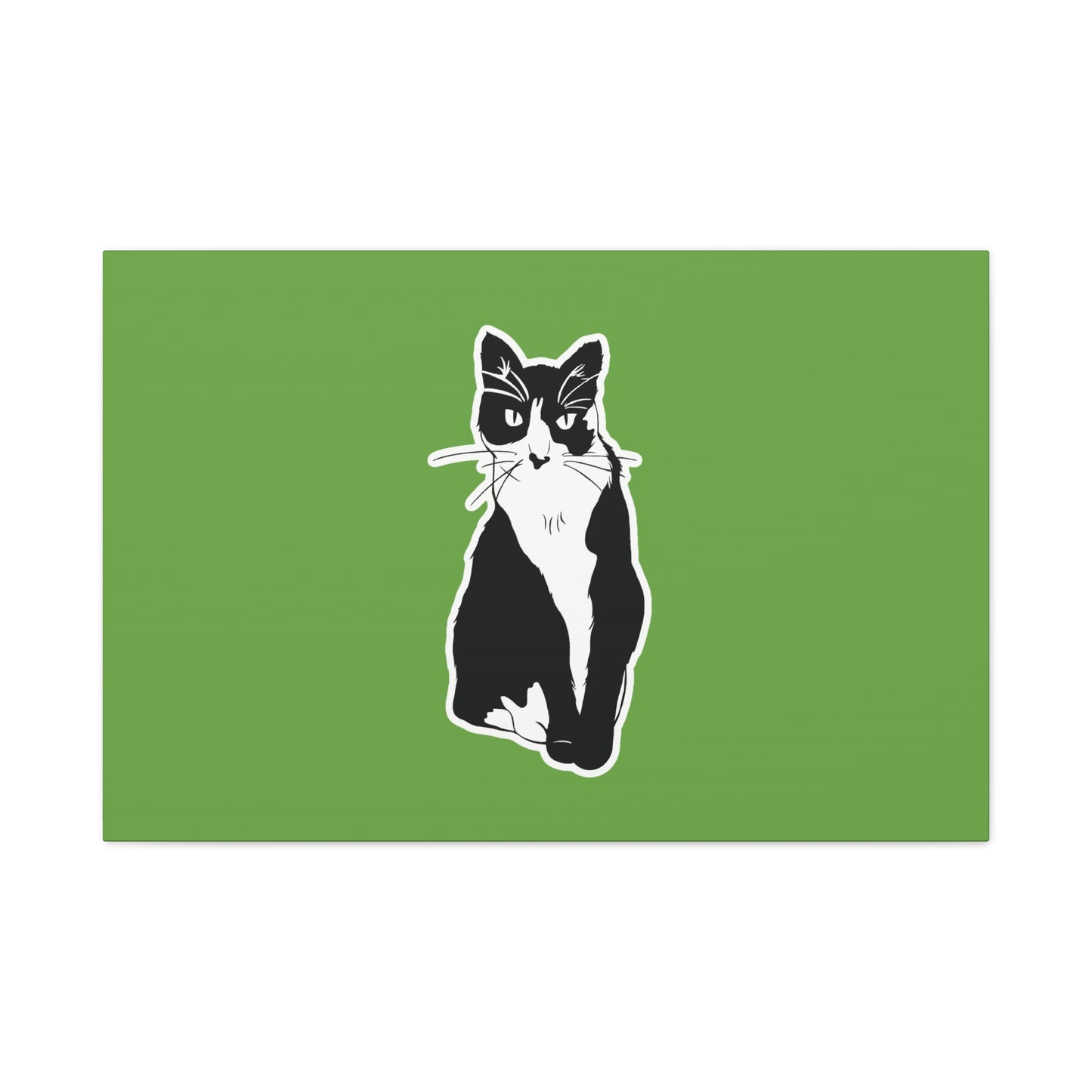 Cat Canvas Print on Green (B&W Style Cat) - Cat Drawing Art