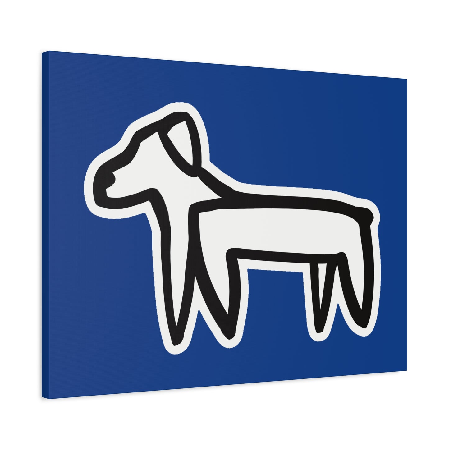 Dog Canvas Print on Blue (Sticker Style White Dog) - Dog Drawing Wall Art