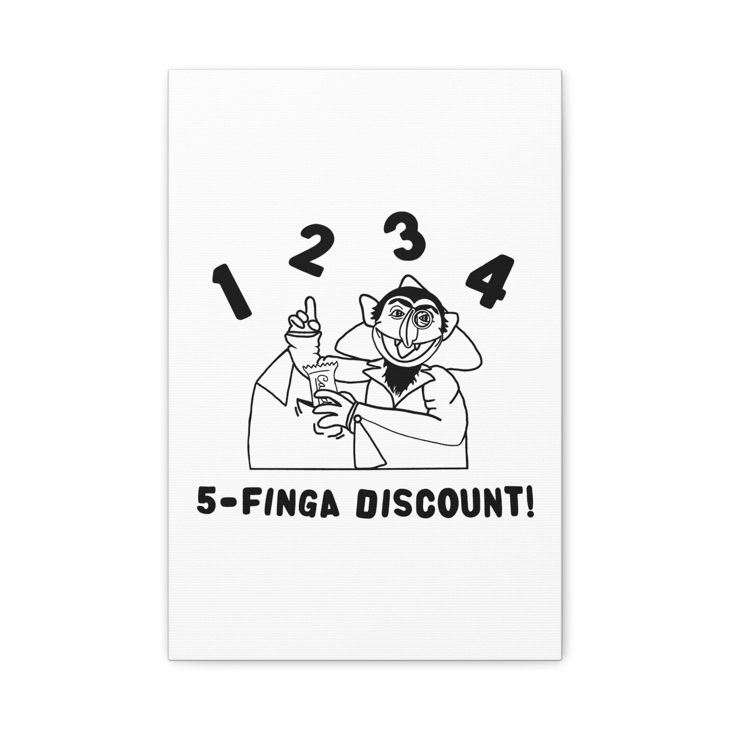 Five Finger Discount Outline Canvas Print White - Sesame Street The Count Parody Art Print