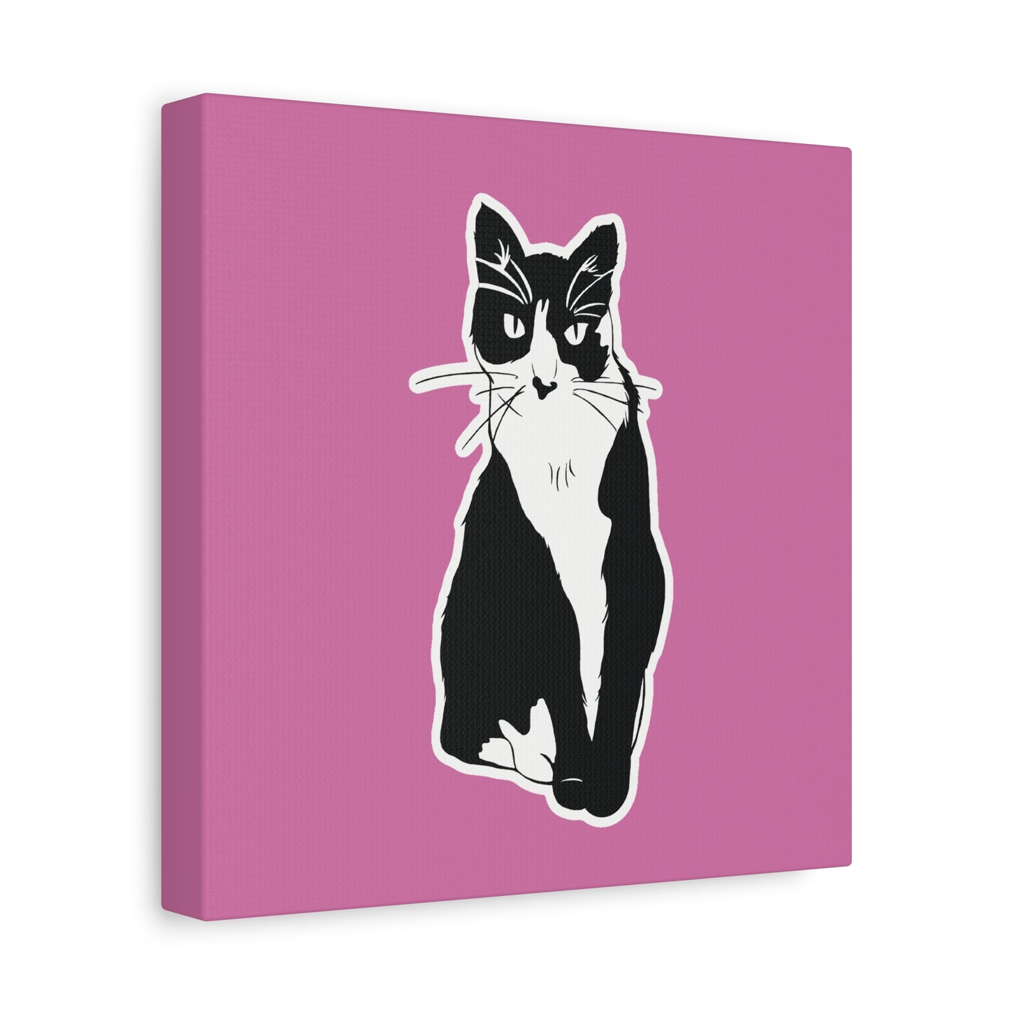Cat Canvas on Light Pink (Sticker Style Cat) - Cat Drawing Art