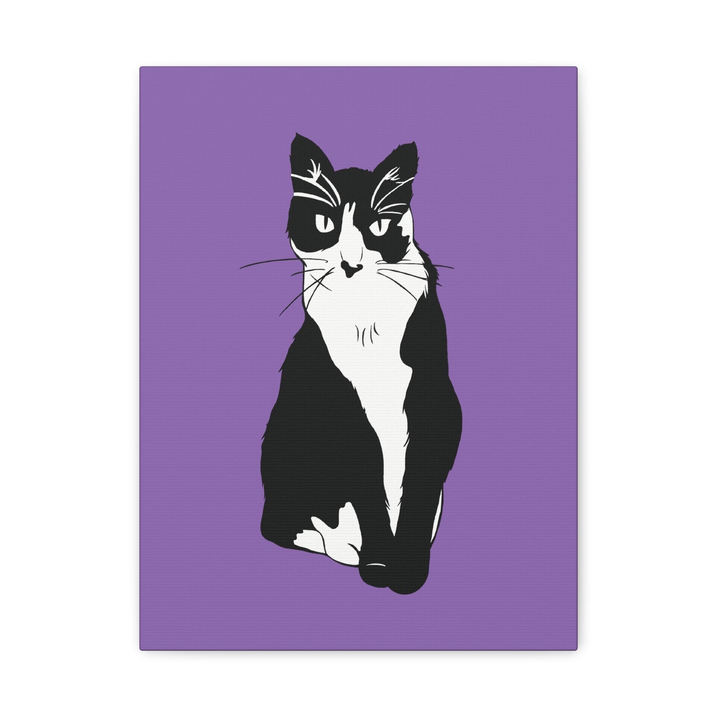 Cat Canvas on Light Purple (B&W Style Cat) - Cat Drawing Art
