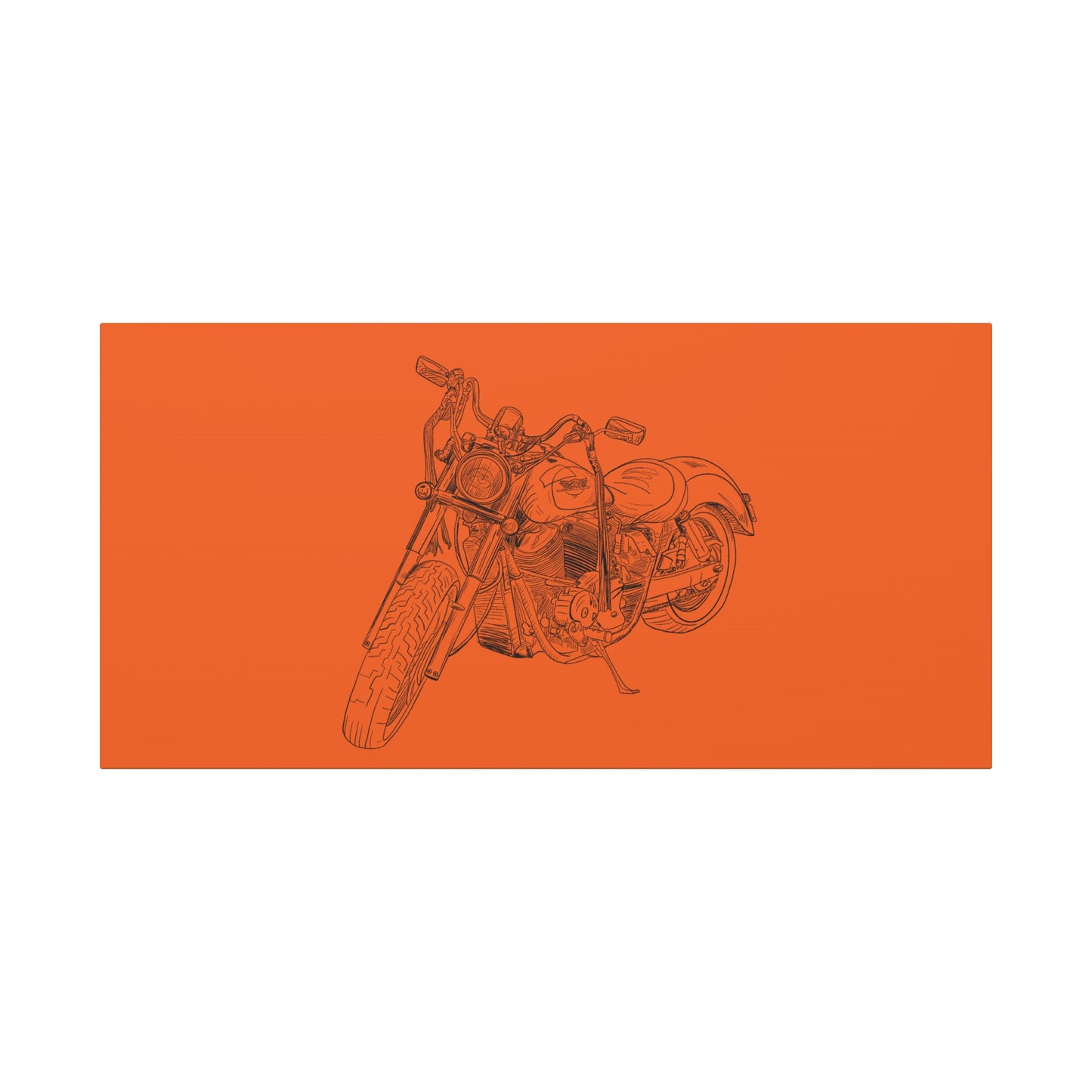 Ride Me Harley Motorcycle Sketch Canvas Print - Black Ink on Orange Background