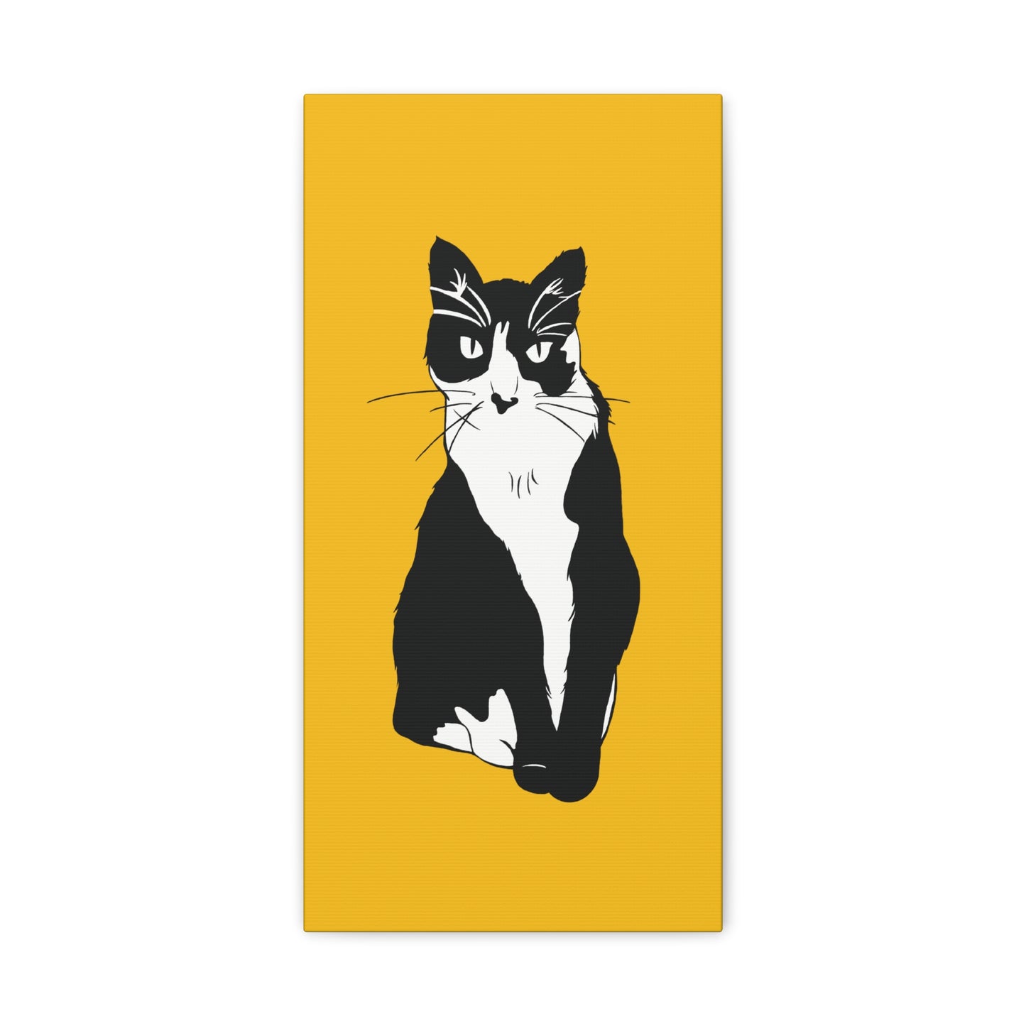 Cat Canvas on Yellow (B&W Style Cat) - Cat Drawing Art