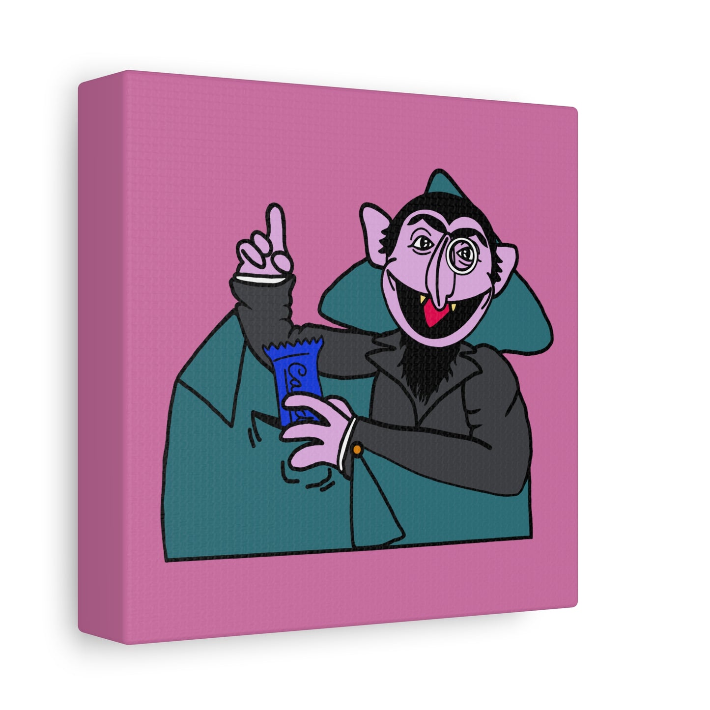 The Count Stealing Candy Canvas Print Light Pink - Sesame Street The Count Parody Art
