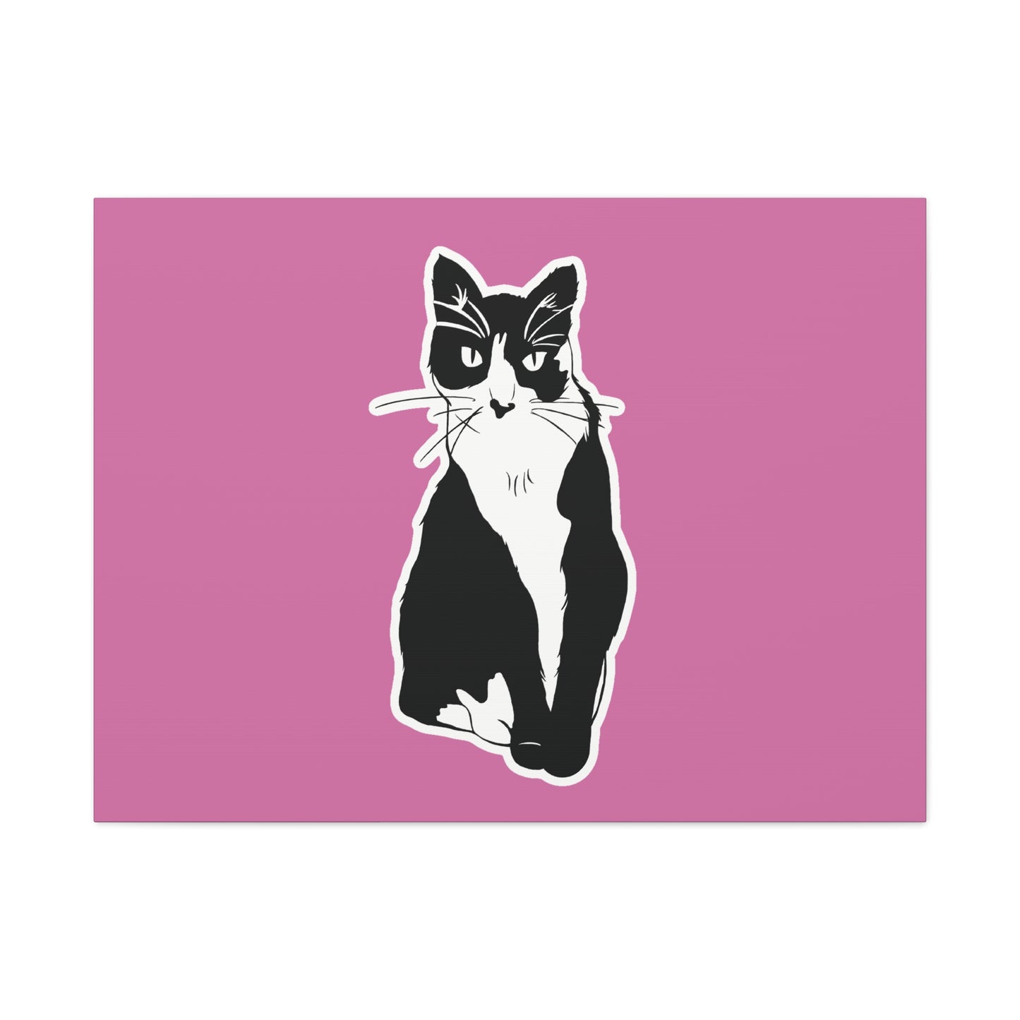 Cat Canvas on Light Pink (Sticker Style Cat) - Cat Drawing Art