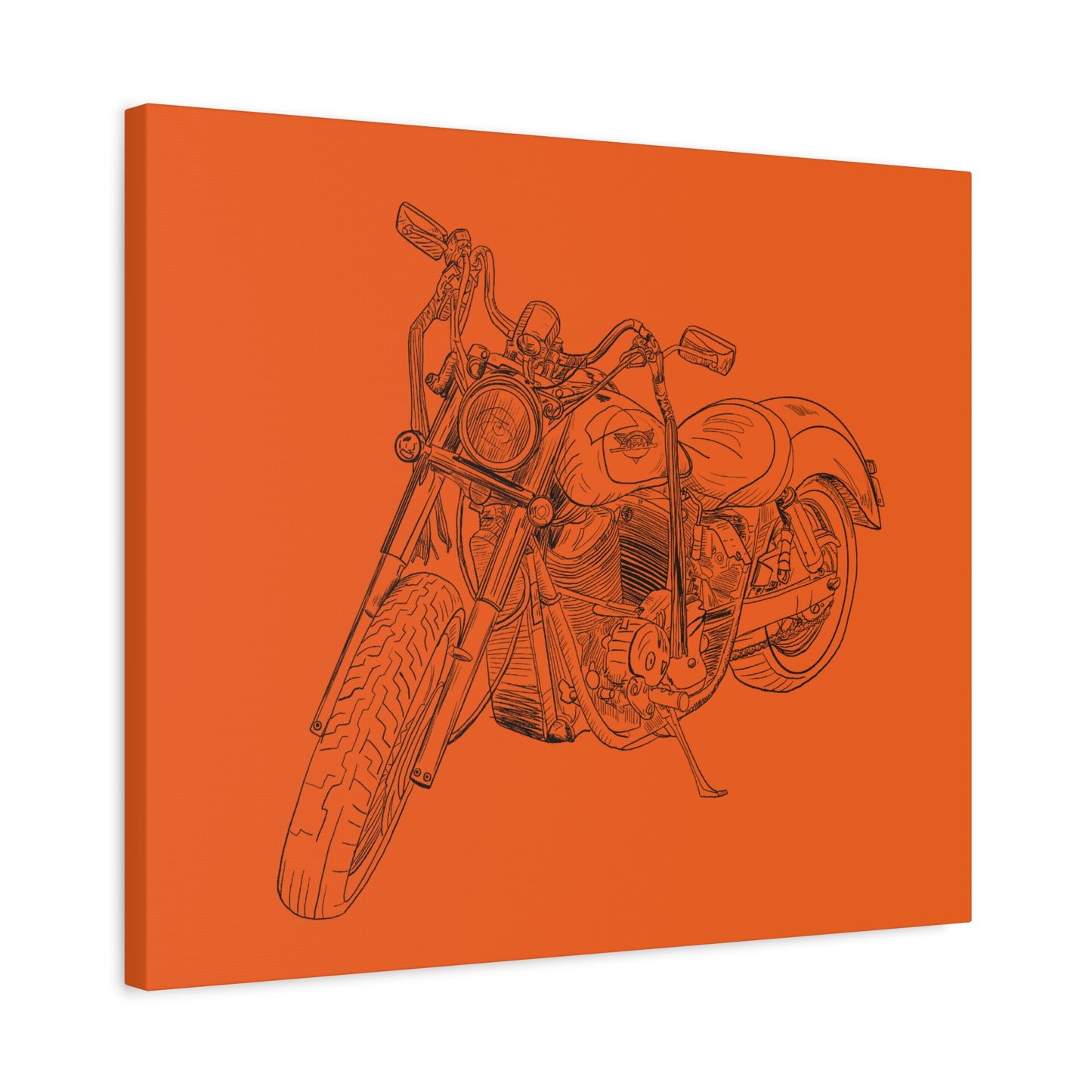 Ride Me Harley Motorcycle Sketch Canvas Print - Black Ink on Orange Background