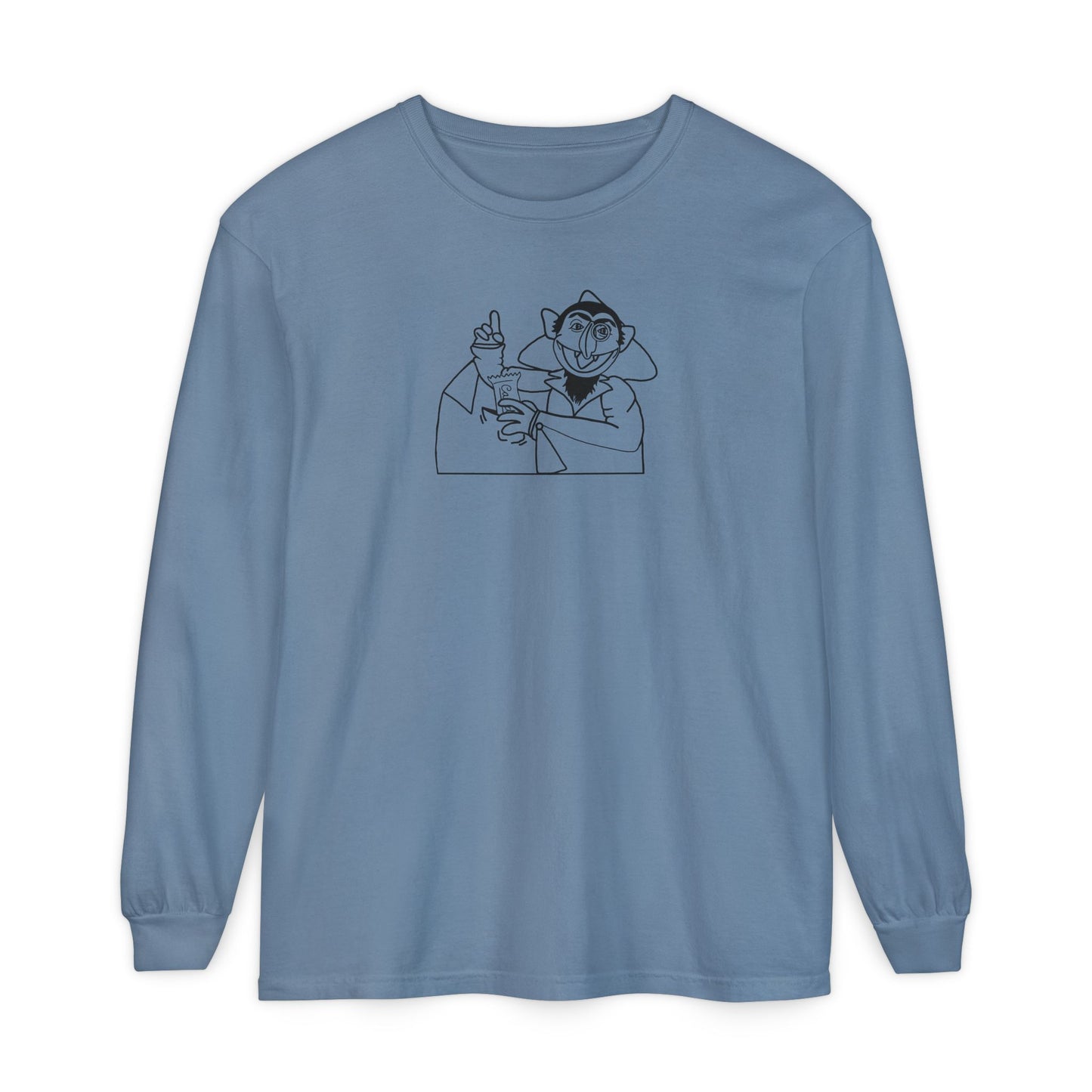 The Count Stealing Candy Outline Long Sleeve Tee - Sesame Street The Count Parody Shirt