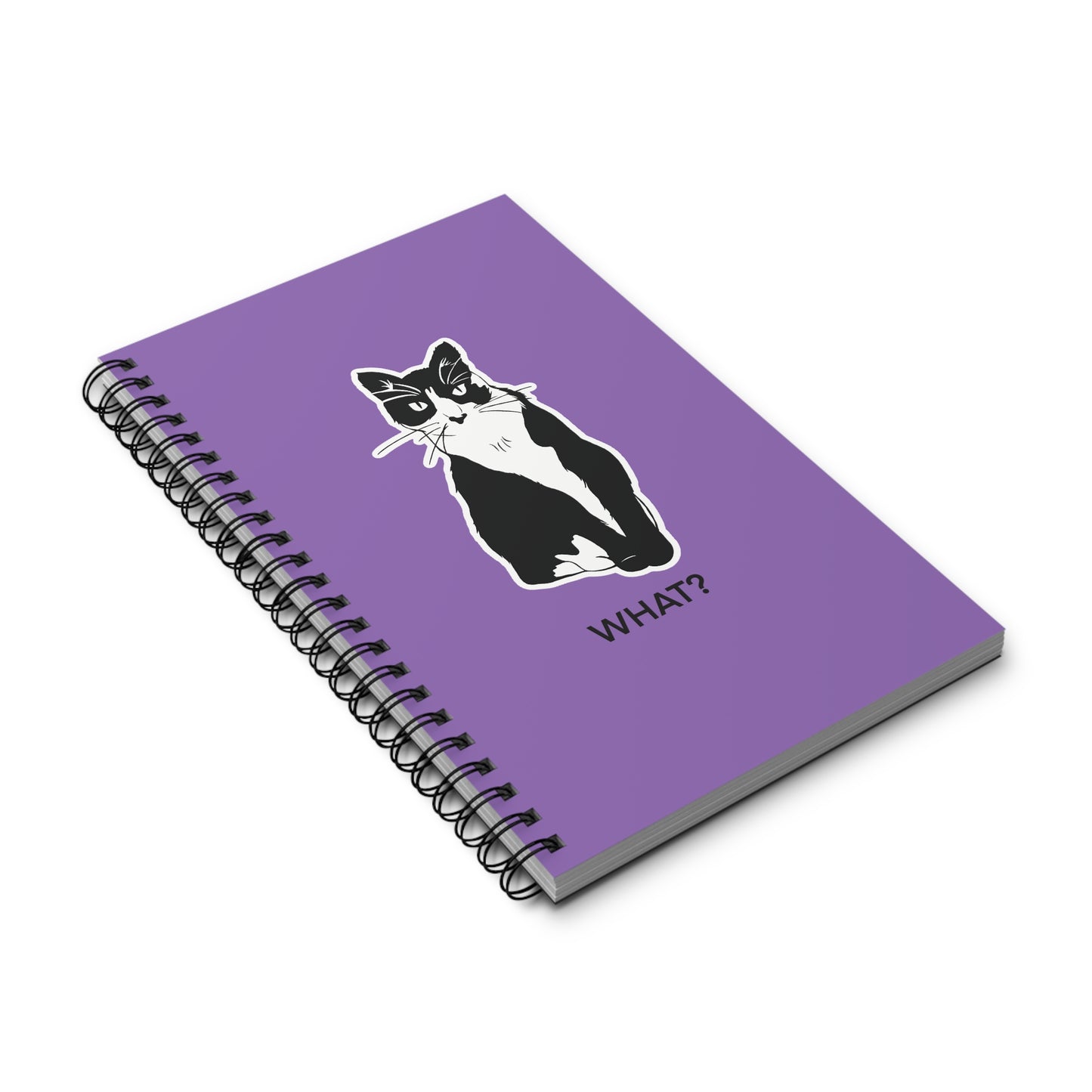 Cattitude Notebook in Light Purple (Sticker Style Cat with Black Writing) - Cat Spiral Notebook