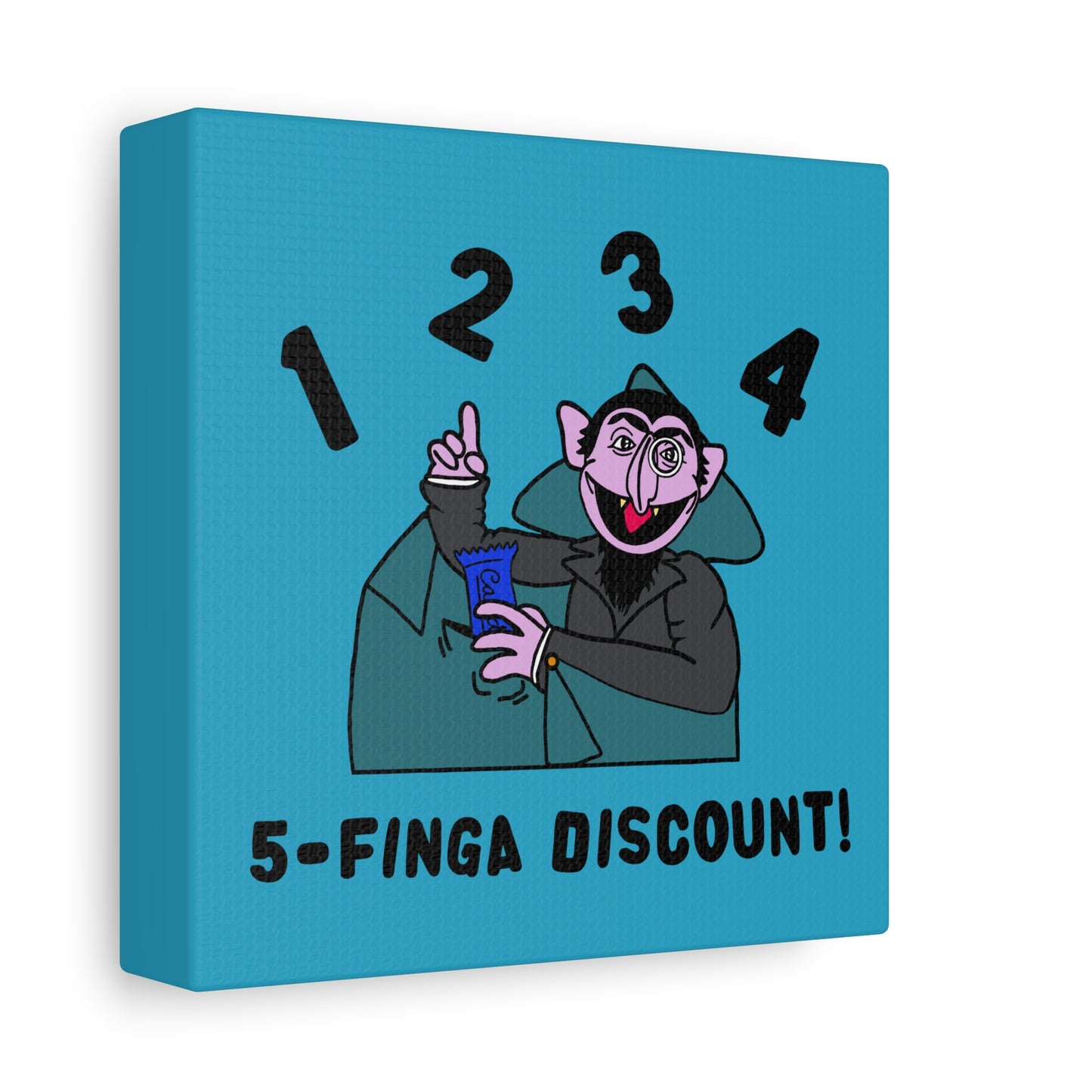 Five Finger Discount Canvas Print Turquoise - Sesame Street The Count Parody Art Print