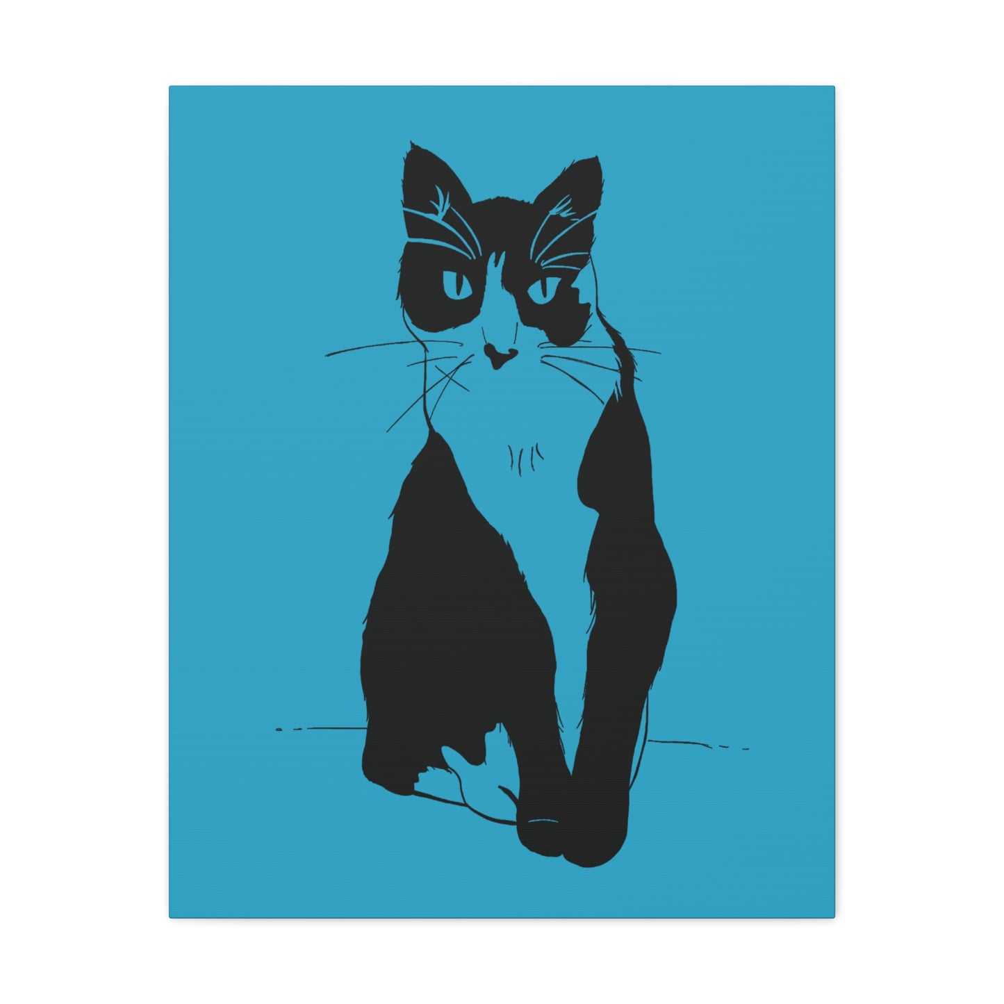 Cat Canvas Print on Turquoise (Transparent Style Cat) - Cat Drawing Art