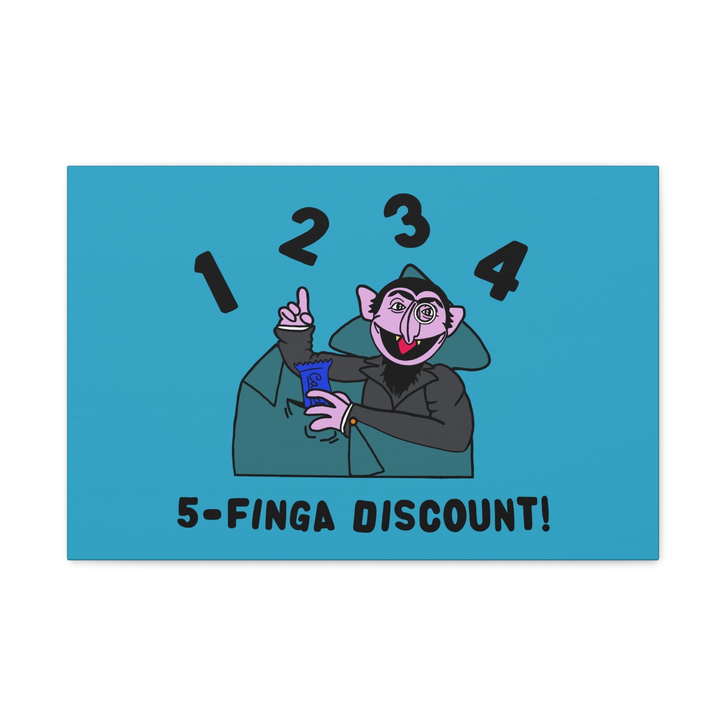 Five Finger Discount Canvas Print Turquoise - Sesame Street The Count Parody Art Print